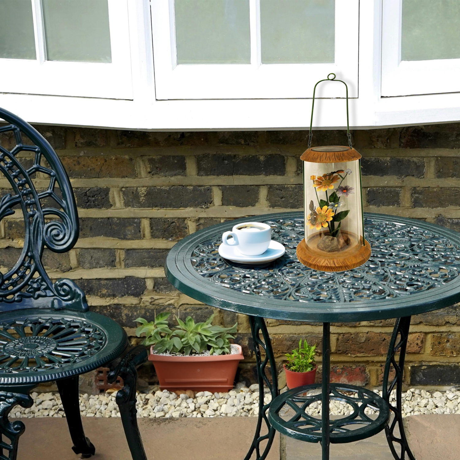 Lanterne solaire de jardin d'extérieur à DEL de 10,5 po avec fleurs