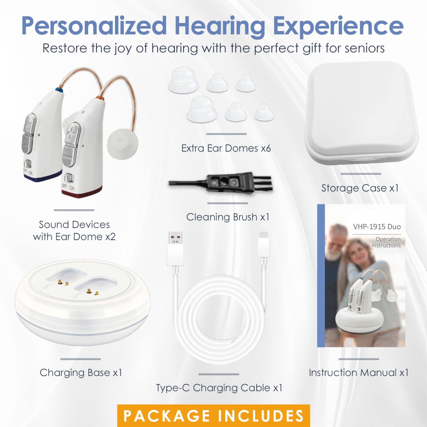 Rechargeable BTE Hearing Amplifiers for Seniors – Digital Binaural PSAP, Long-Lasting Battery, Comfortable All-Day Design, Noise Cancelling.