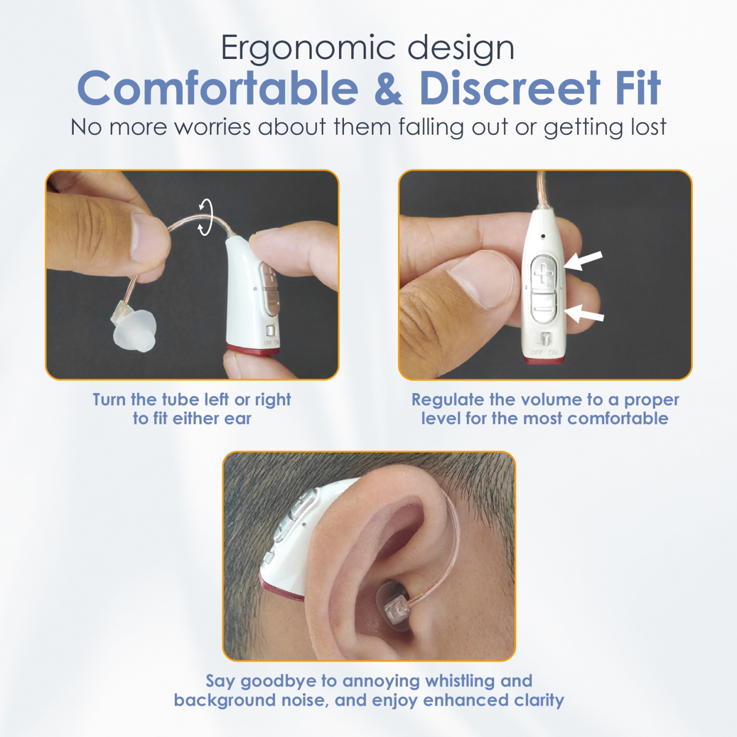 Rechargeable BTE Hearing Amplifiers for Seniors – Digital Binaural PSAP, Long-Lasting Battery, Comfortable All-Day Design, Noise Cancelling.