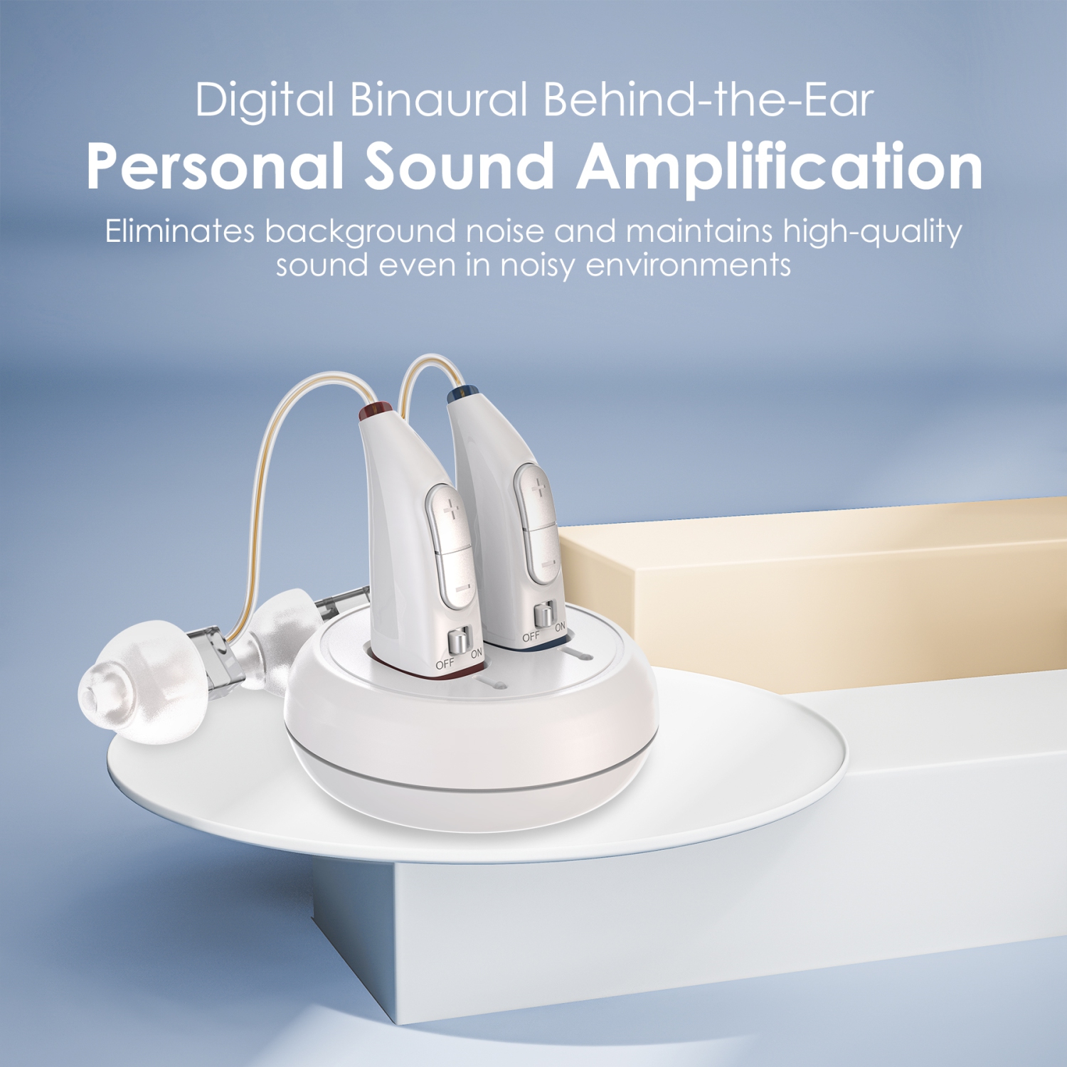 Rechargeable BTE Hearing Amplifiers for Seniors – Digital Binaural PSAP, Long-Lasting Battery, Comfortable All-Day Design, Noise Cancelling.