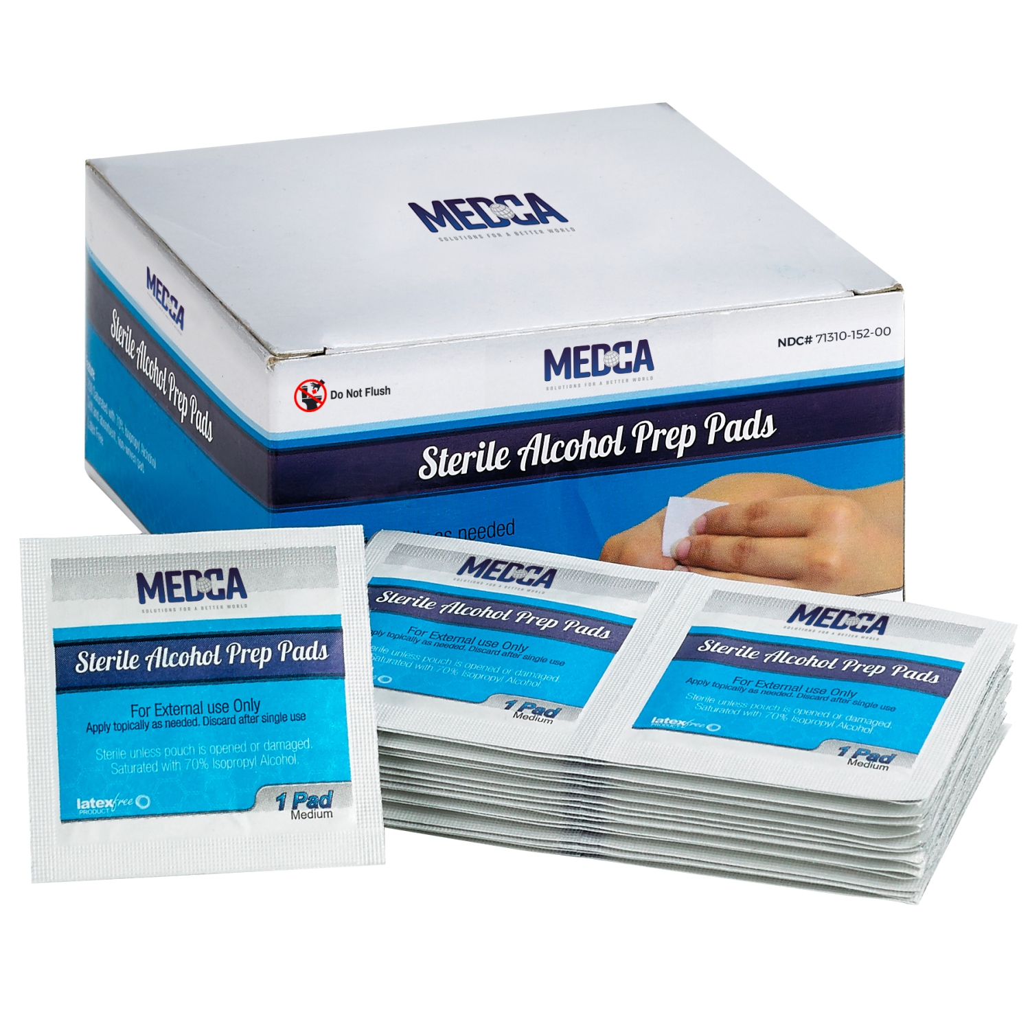 MEDca Alcohol Prep Pads, Sterile, Medium, 2-Ply Pack of 200