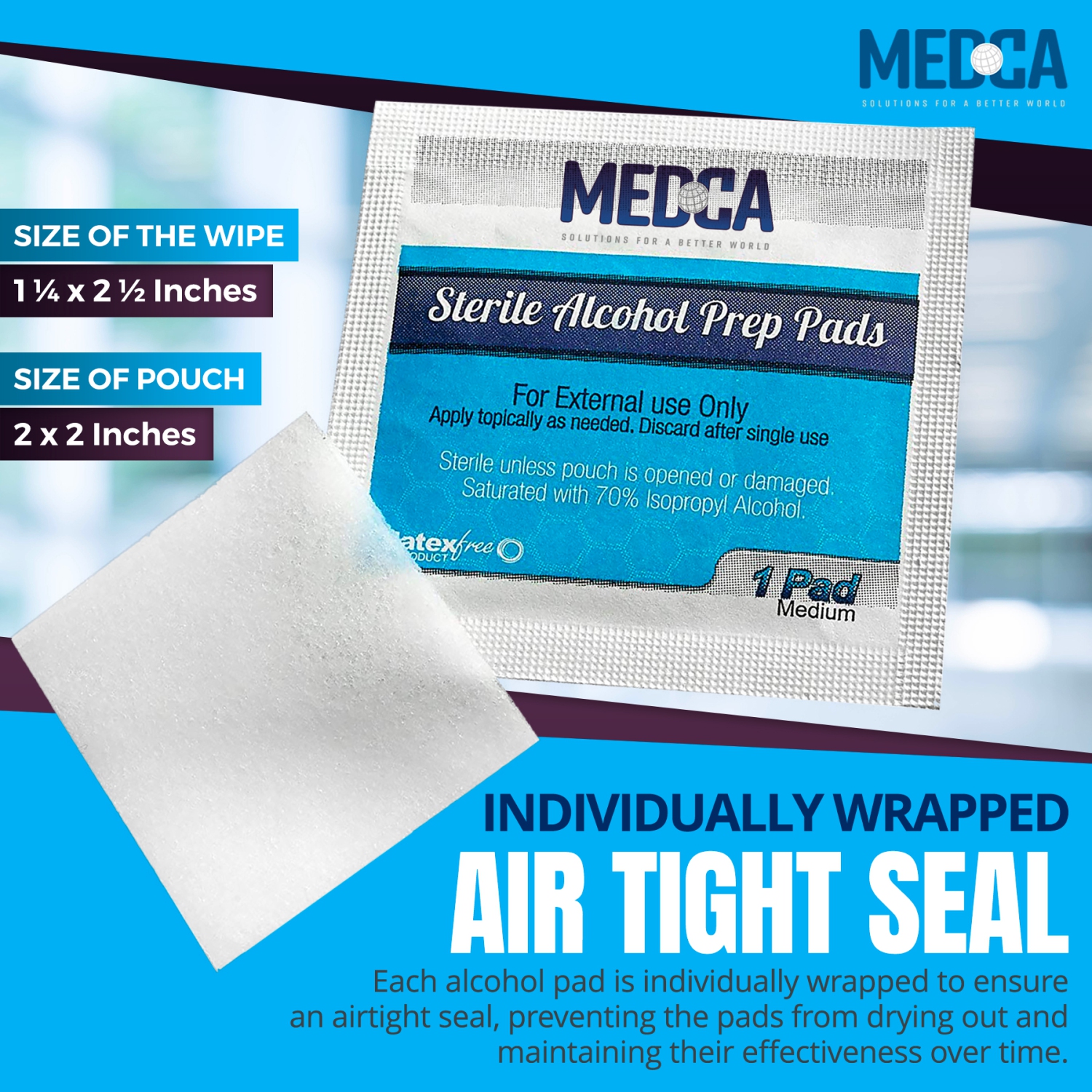 Alcohol Wipes - Alcohol Prep Pads, Swab Pads, 2-Ply Cotton 70% Isopropyl Individually Wrapped Box of 500