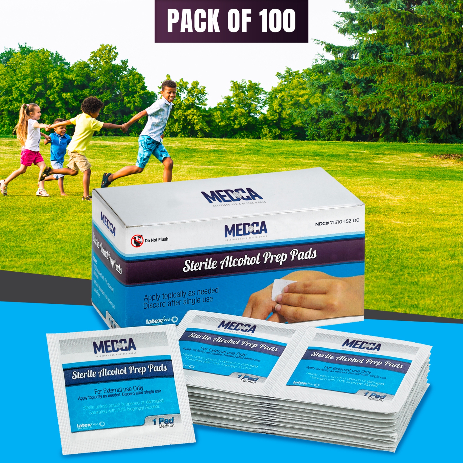 MEDca Alcohol Prep Pads, Sterile, Medium, 2-Ply PACK OF 100