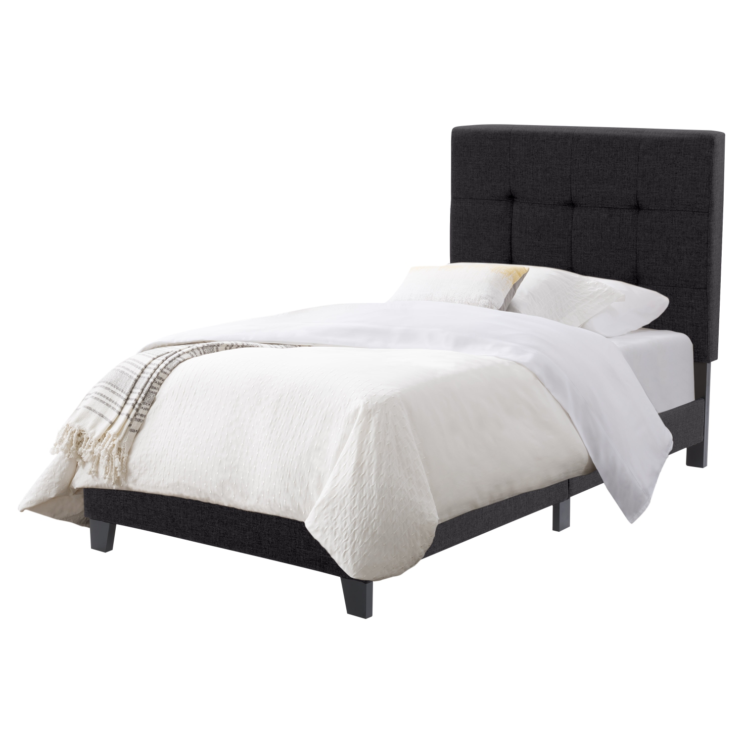 CorLiving Ellery Black Fabric Tufted Bed, Single