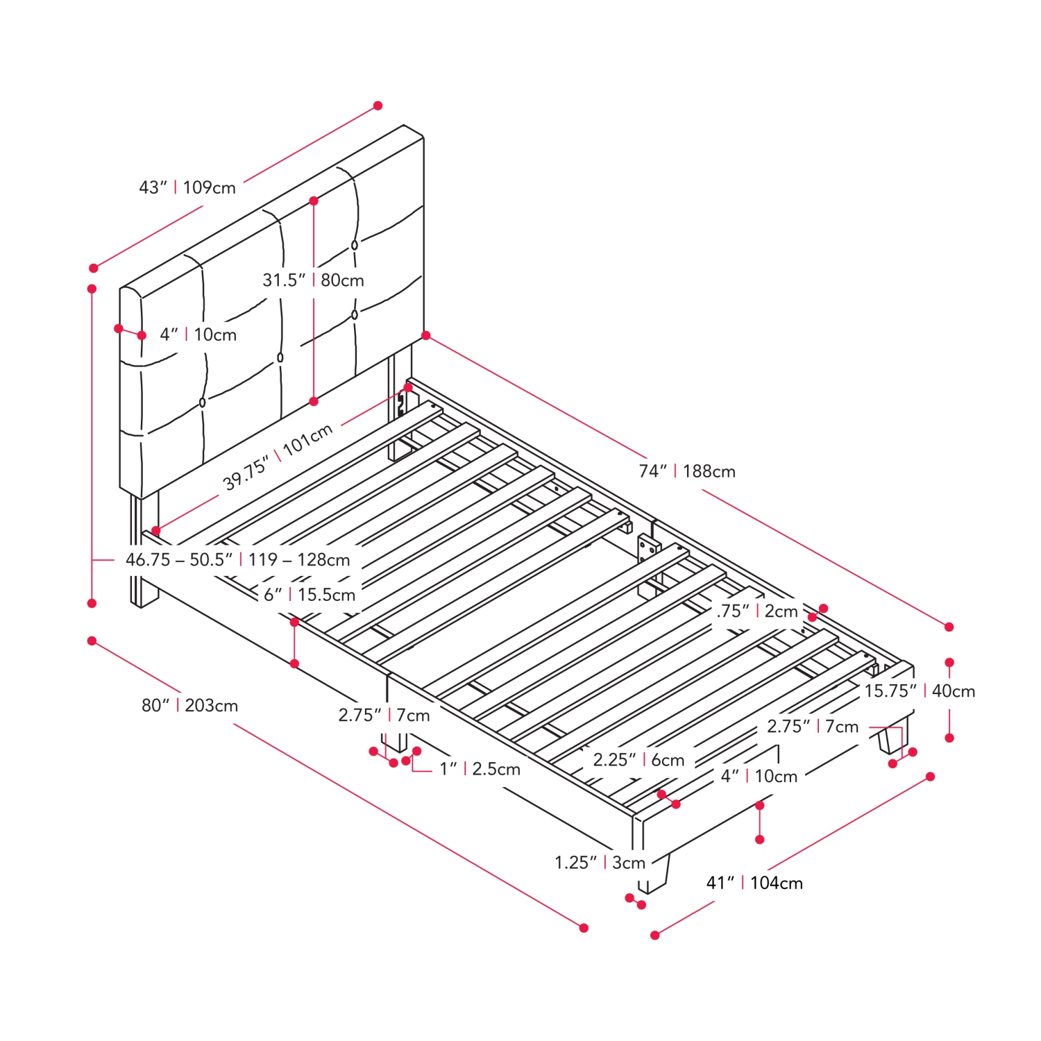 CorLiving Ellery Black Fabric Tufted Bed, Single