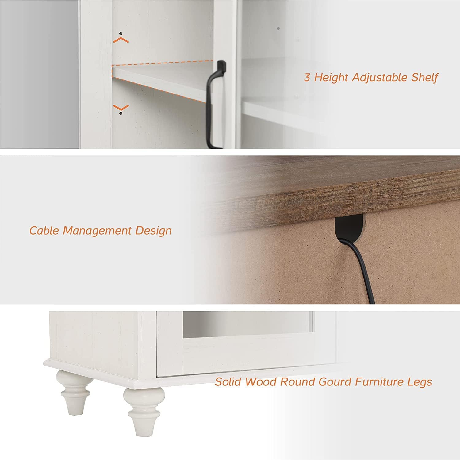 WAMPAT Kitchen Sideboard Buffet Cabinet with Storage, Accent Cupboard with Glass Door & Adjustable Shelf, Glass Display Cabinet with LED Light, Off