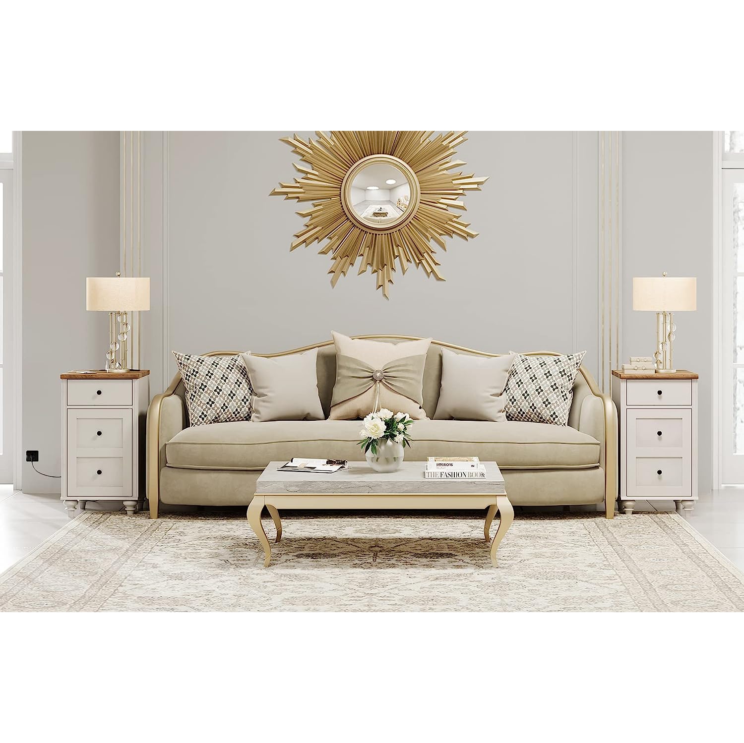 WAMPAT Set of 2 End Table with Charging Station,Wood Nightstands with Drawer and Storage Cabinet,Modern Side Tables Living Room Set of 2 for