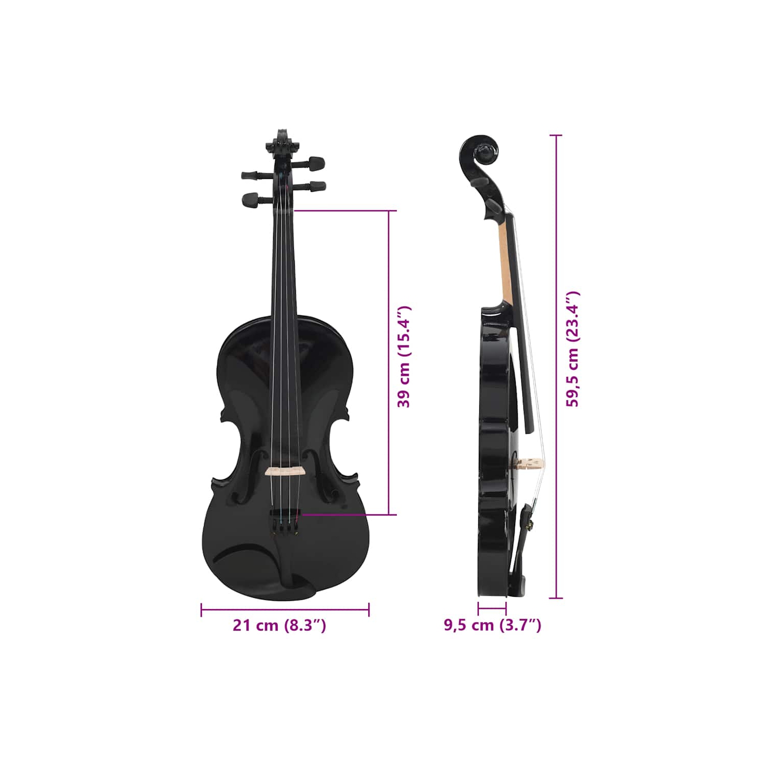 vidaXL Violin Full Set with Bow and Chin Rest Black 4/4