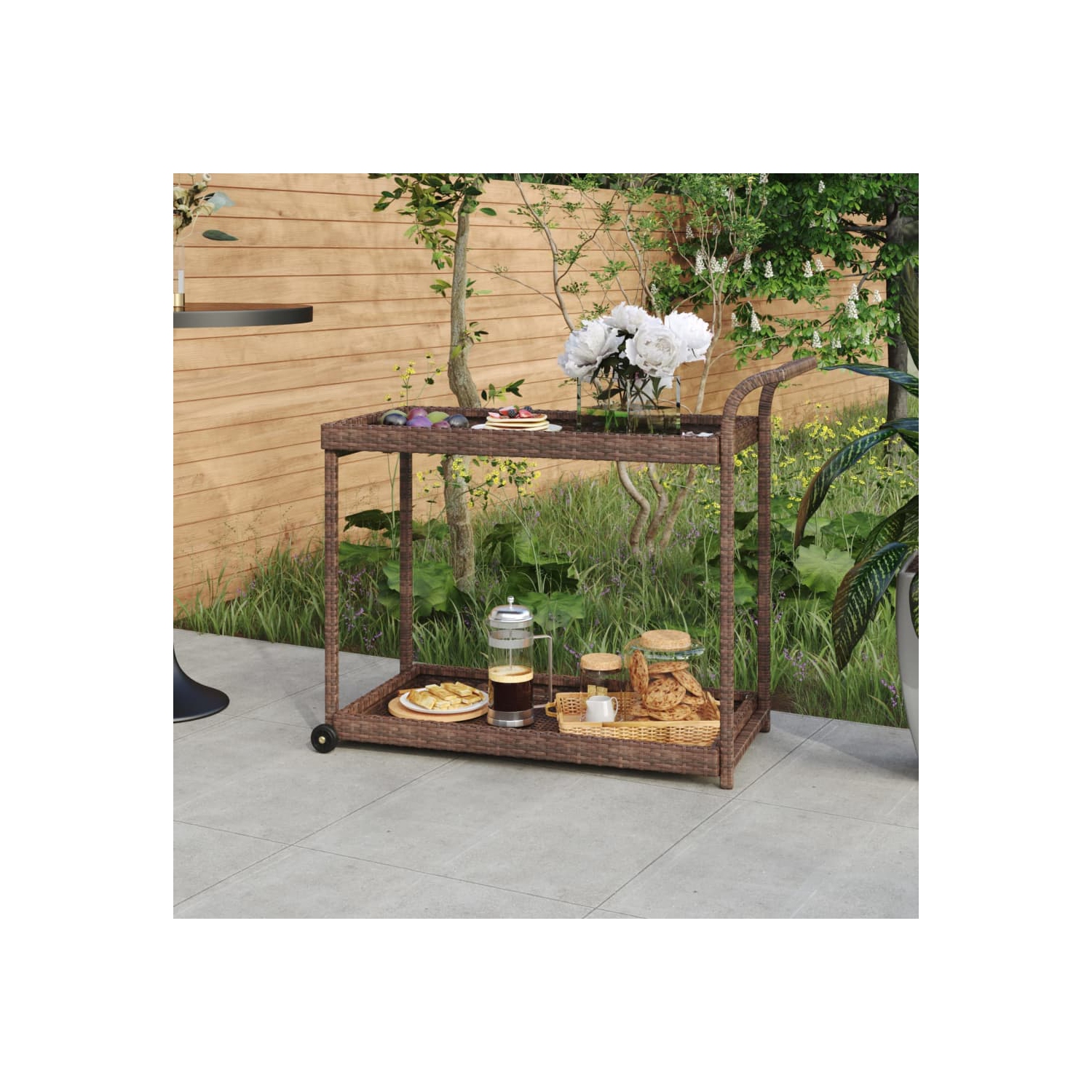 vidaXL Bar Cart Brown 100x45x83 cm Poly Rattan