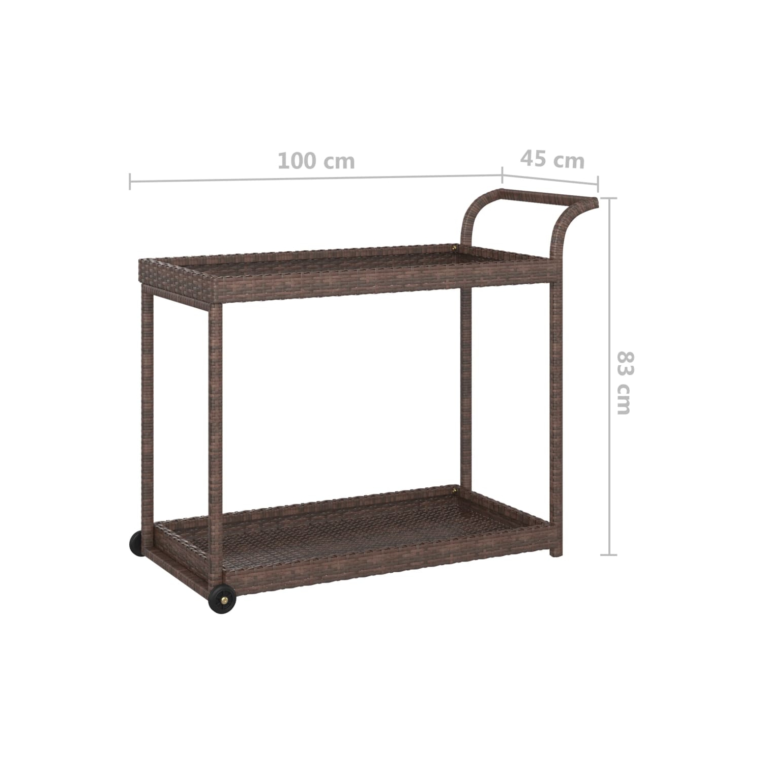 vidaXL Bar Cart Brown 100x45x83 cm Poly Rattan