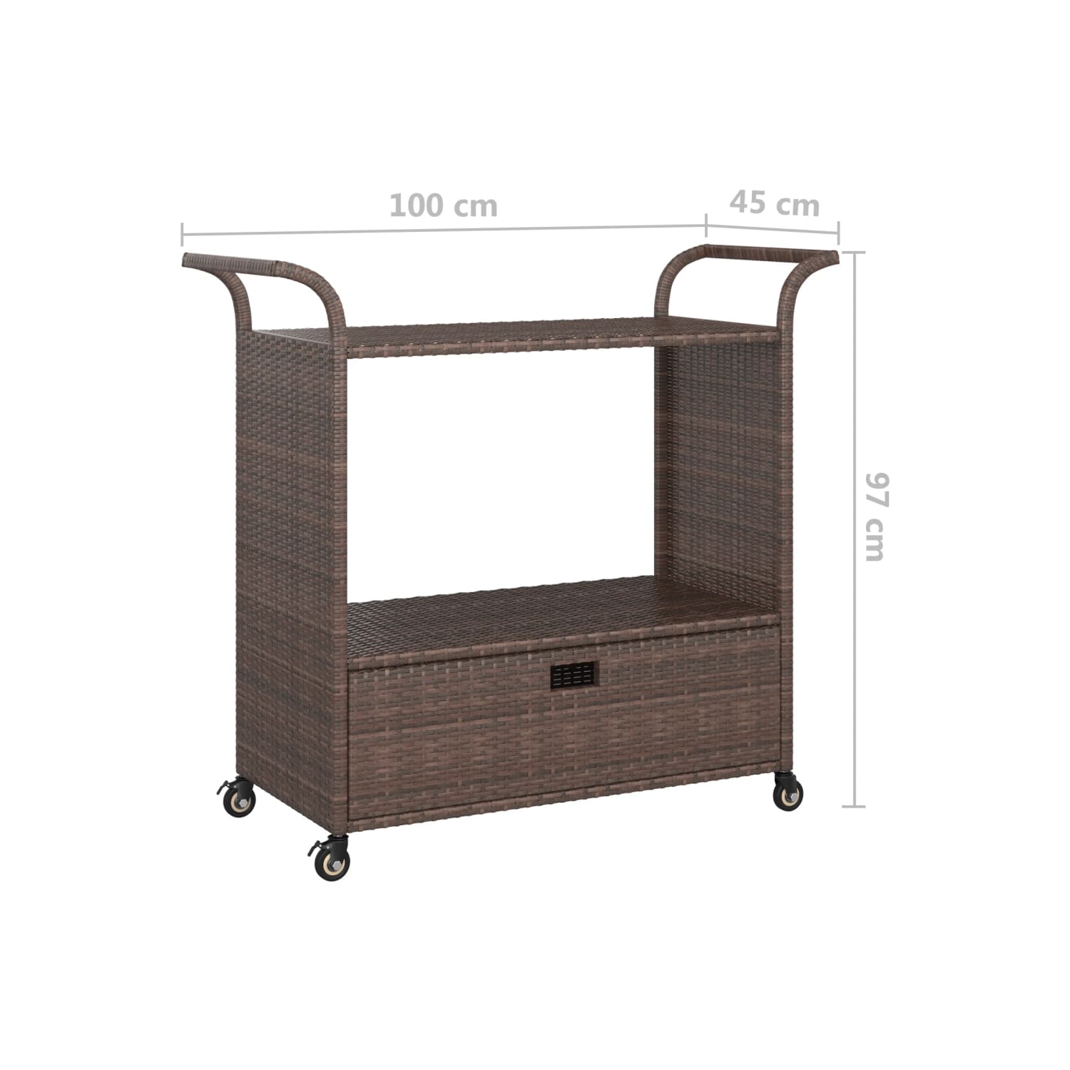 vidaXL Bar Cart with Drawer Brown 100x45x97 cm Poly Rattan