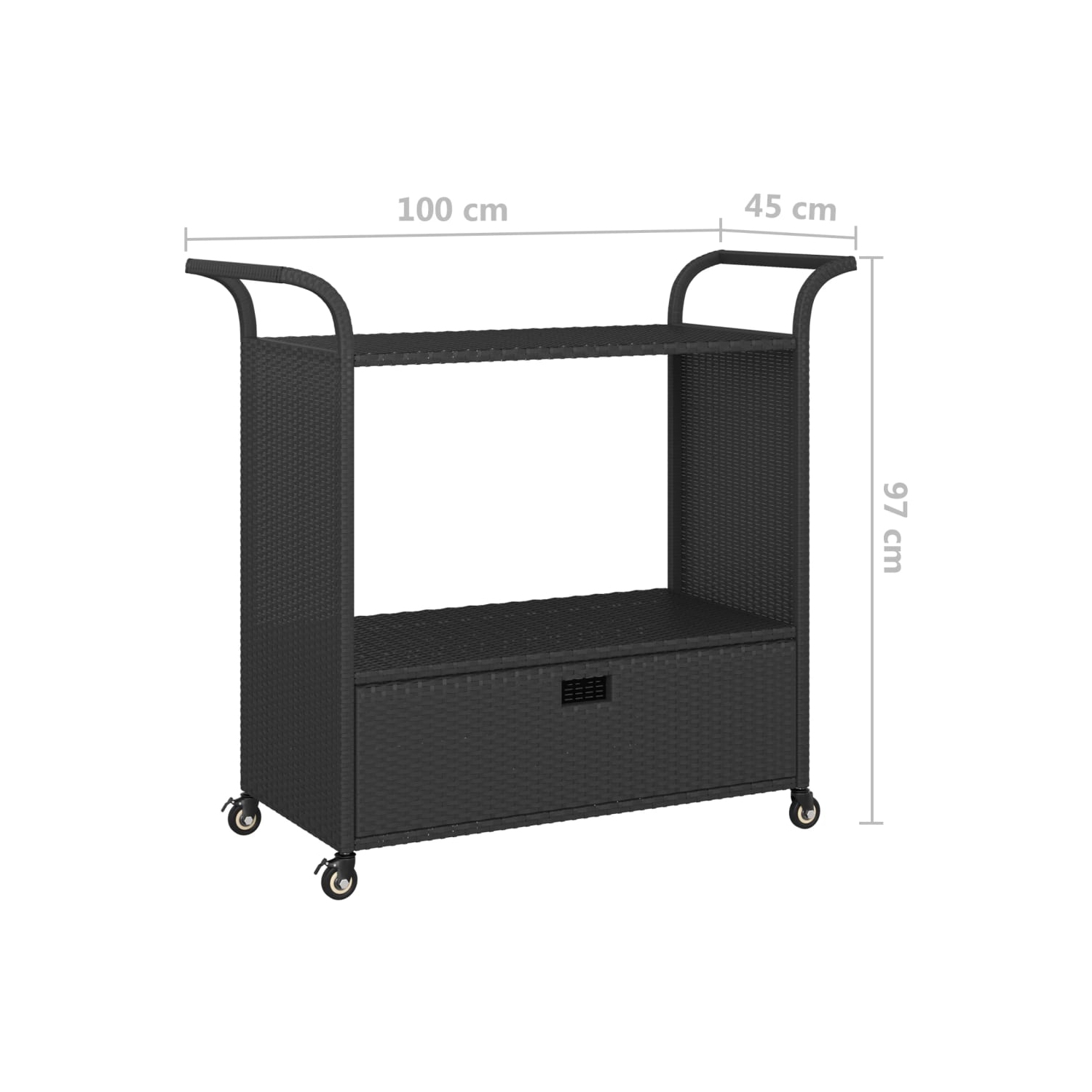 vidaXL Bar Cart with Drawer Black 100x45x97 cm Poly Rattan