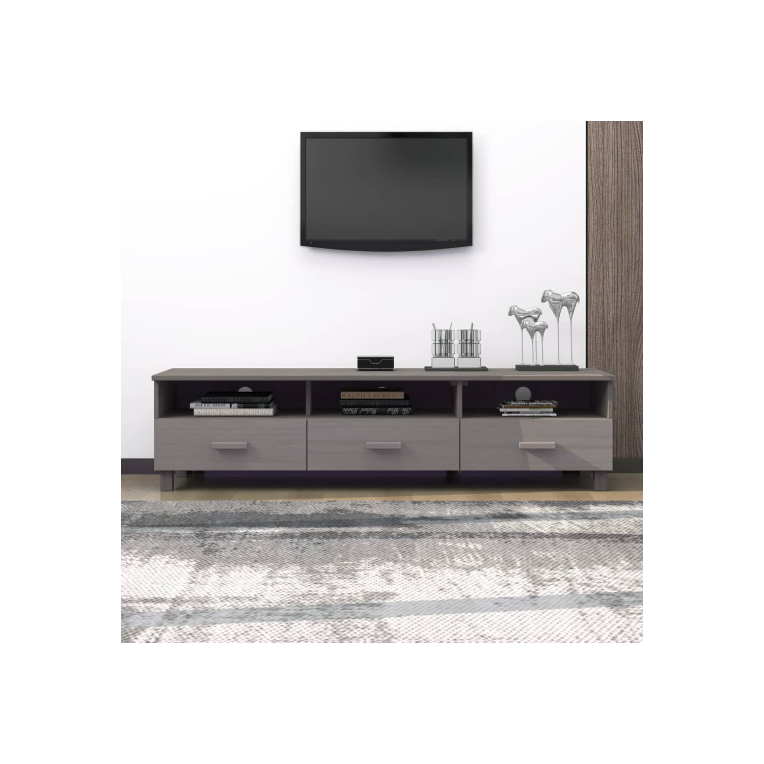 vidaXL TV Cabinet HAMAR Light Grey 158x40x40 cm Solid Wood Pine