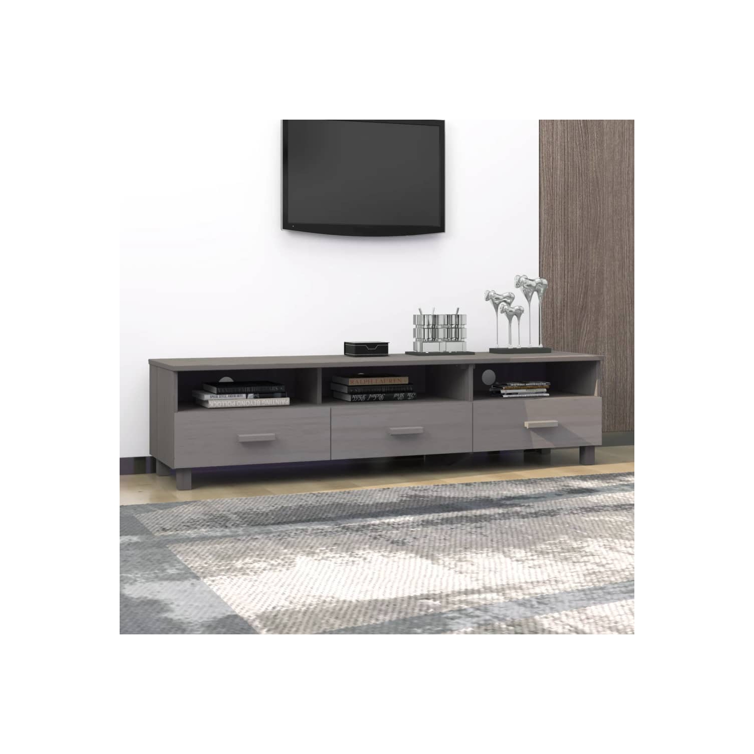 vidaXL TV Cabinet HAMAR Light Grey 158x40x40 cm Solid Wood Pine