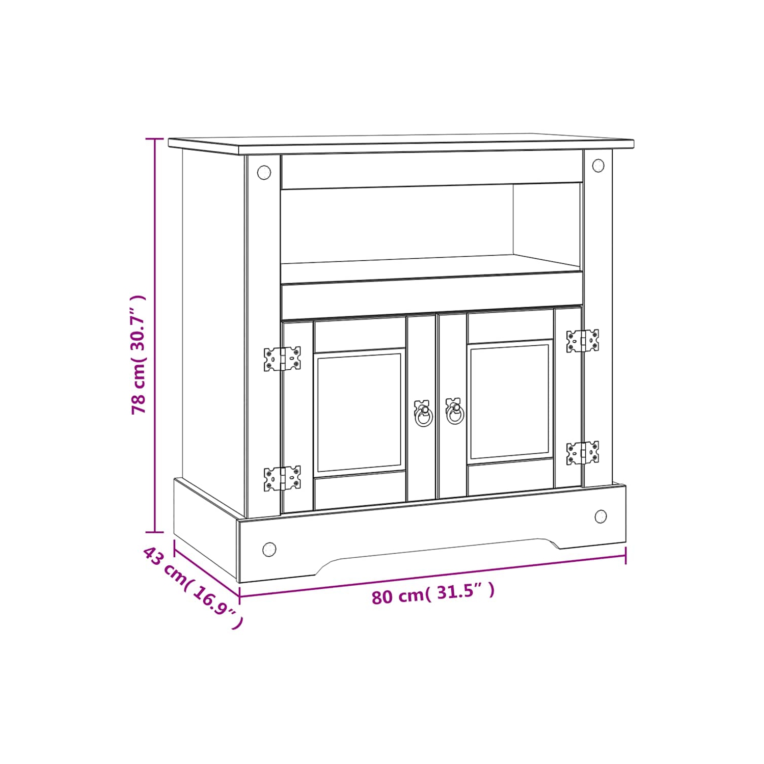vidaXL TV Stand/ TV Table with Ample Storage, Mexican Pine Corona Range, 31.5x16.9x30.7 Inches Brown
