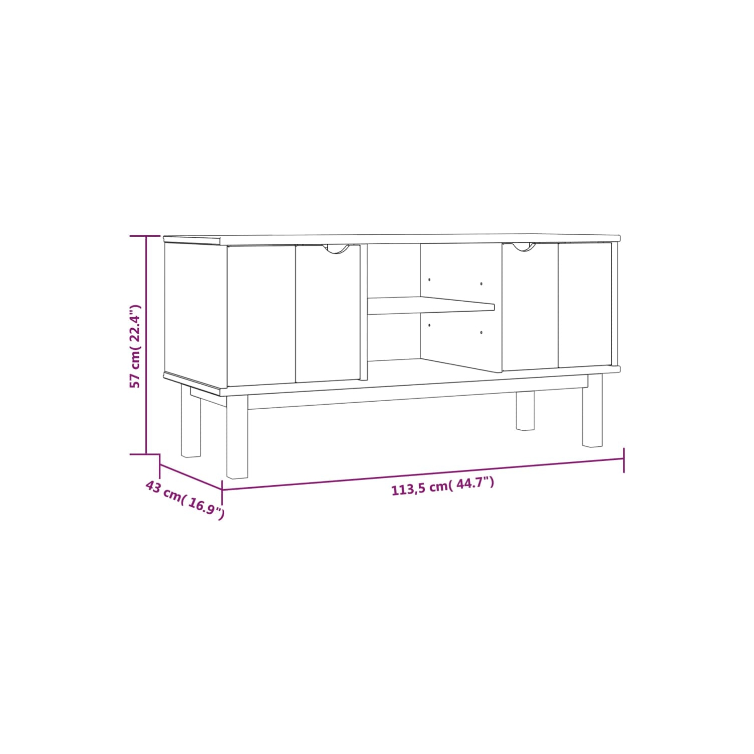 vidaXL TV Cabinet OTTA Brown and White 113.5x43x57cm Solid Wood Pine