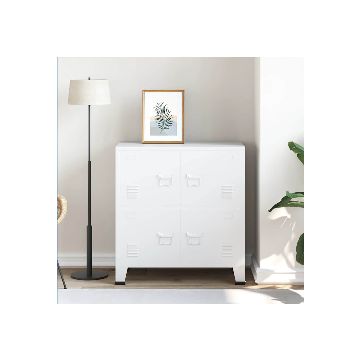 VidaXL – Coffre de rangement en métal avec 4 portes, poignée en métal, 29 x 5 x 31,5&nbsp;po, blanc