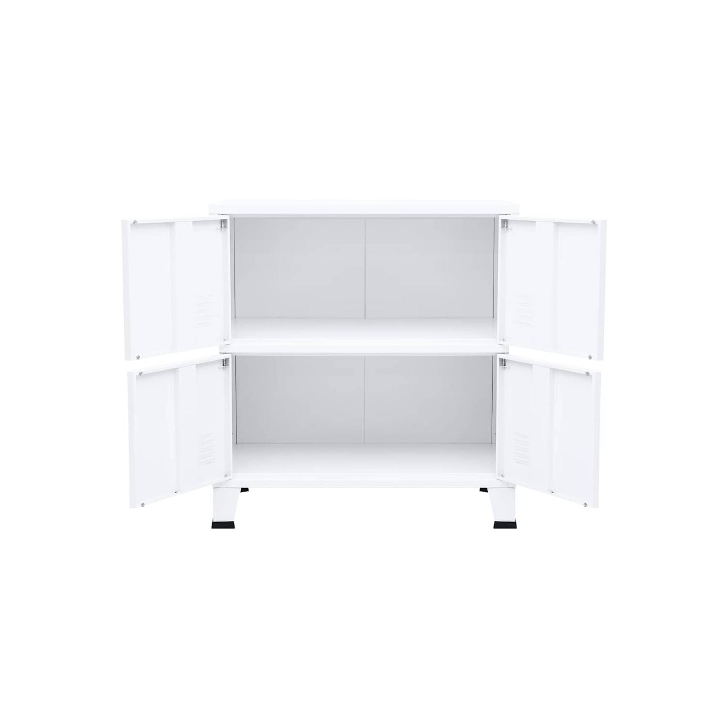 VidaXL – Coffre de rangement en métal avec 4 portes, poignée en métal, 29 x 5 x 31,5&nbsp;po, blanc