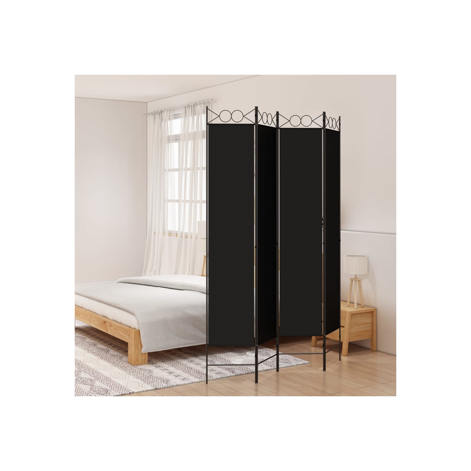 vidaXL 4-Panel Room Divider Black 160x220 cm Fabric