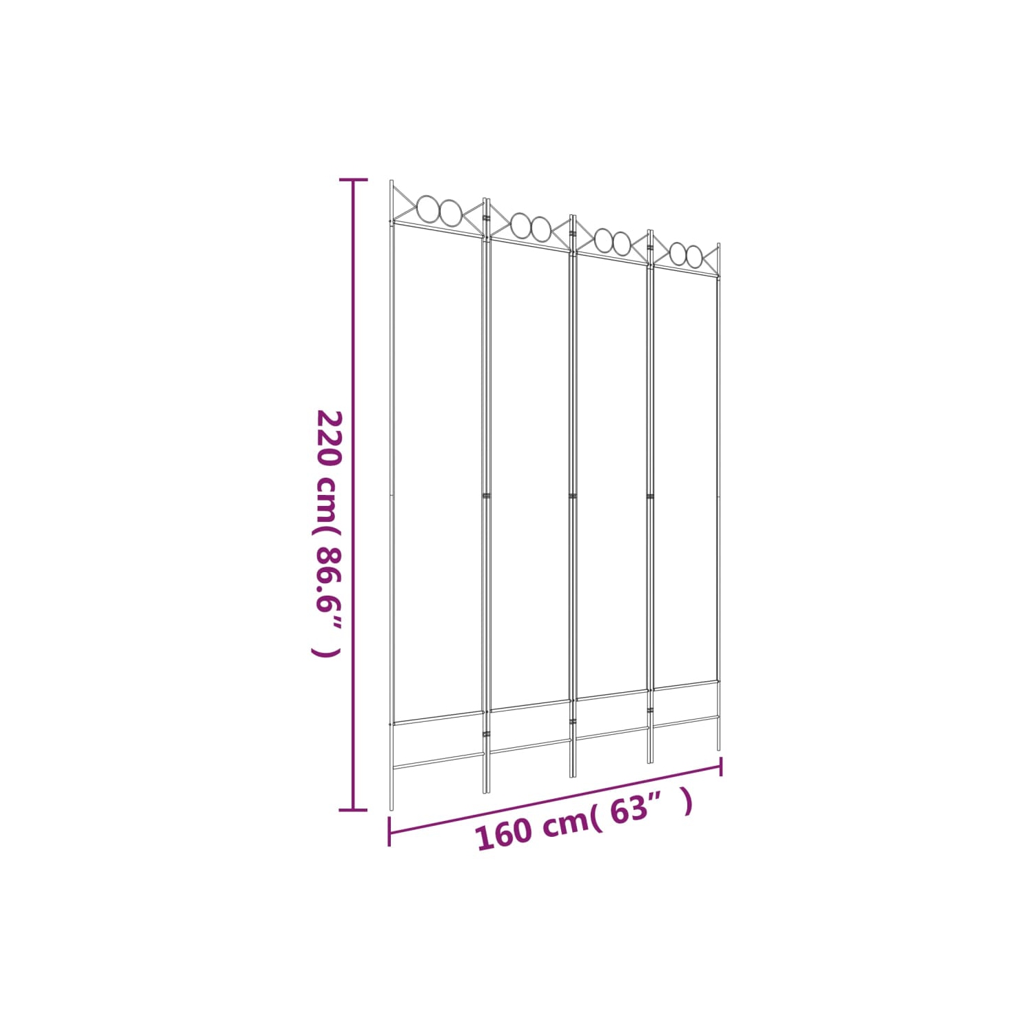 vidaXL 4-Panel Room Divider Black 160x220 cm Fabric