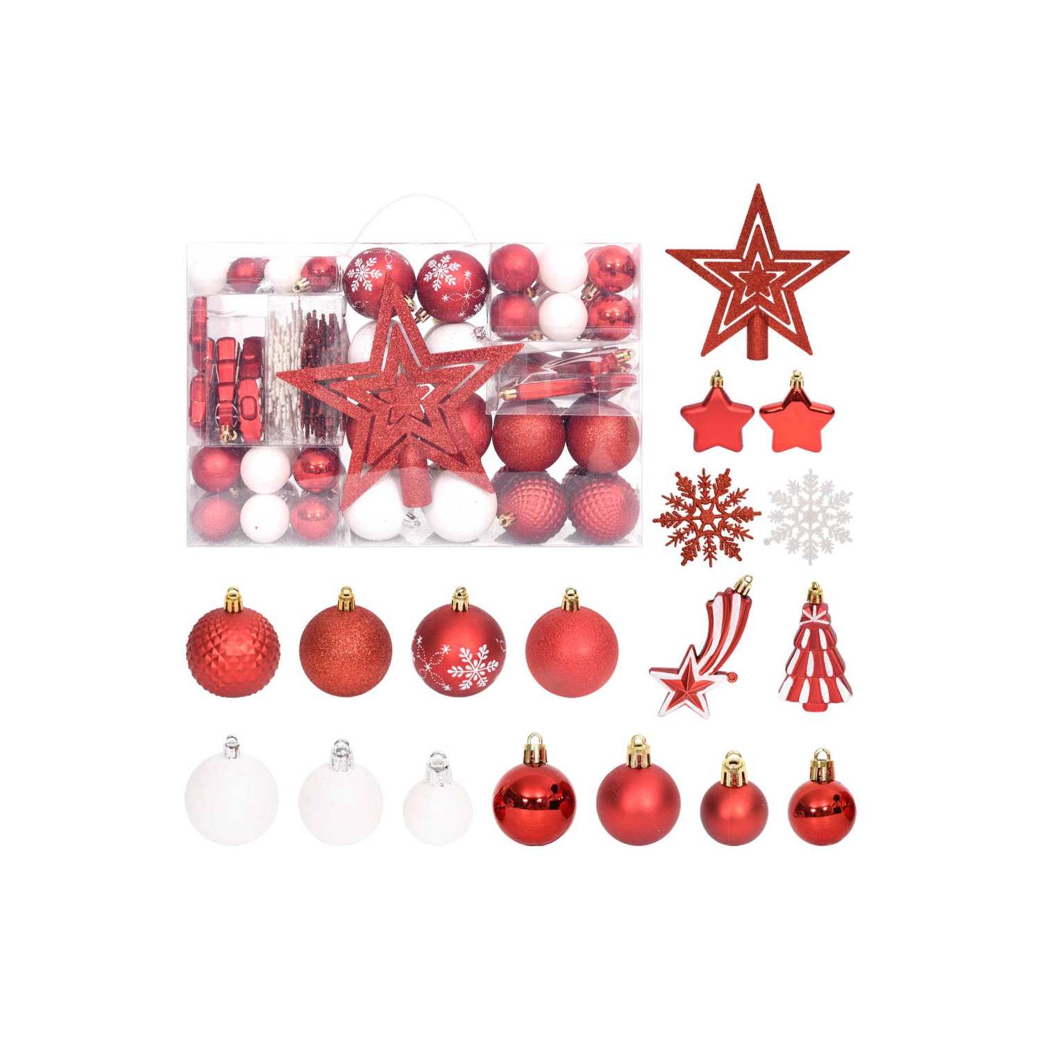vidaXL 108 Piece Christmas Bauble Set Red and White