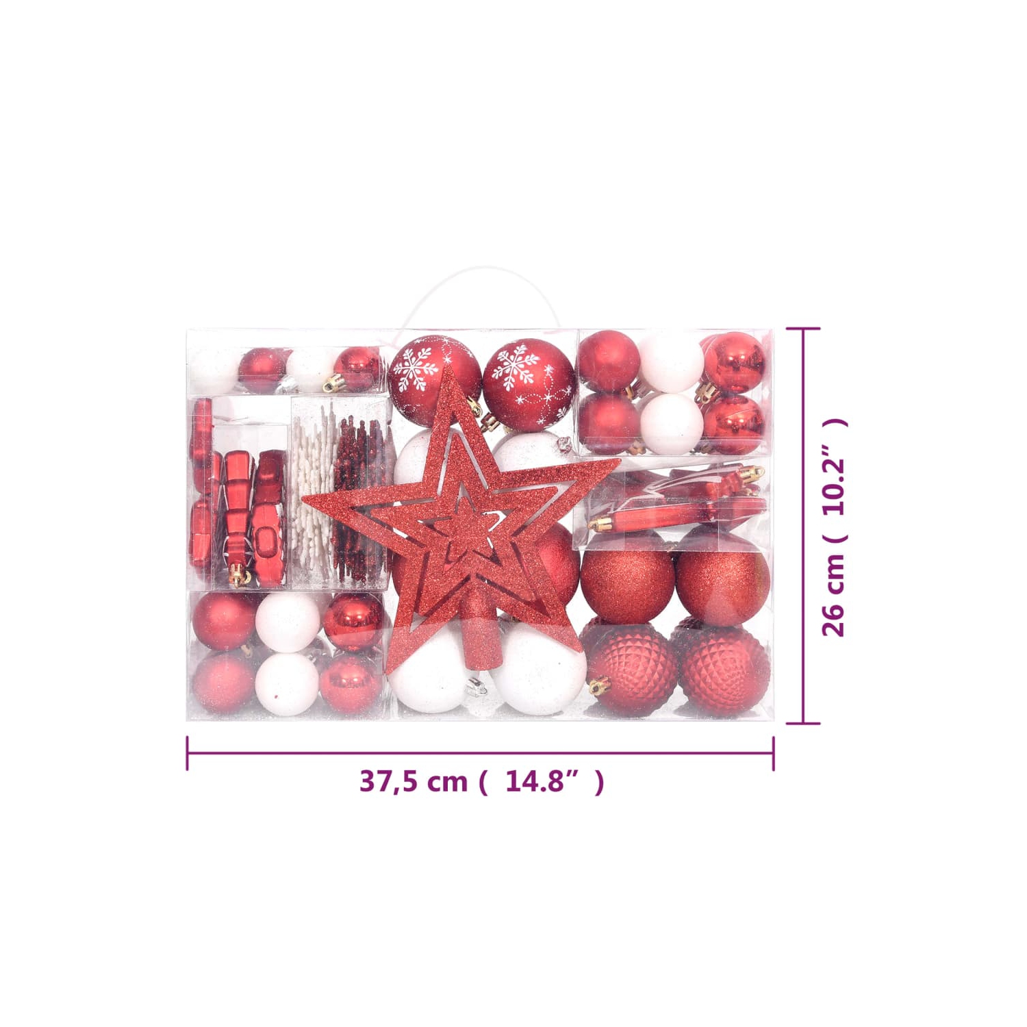 vidaXL 108 Piece Christmas Bauble Set Red and White