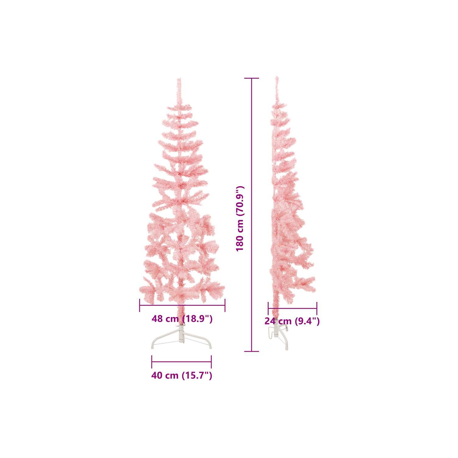 vidaXL Slim Artificial Half Christmas Tree with Stand Pink 180 cm