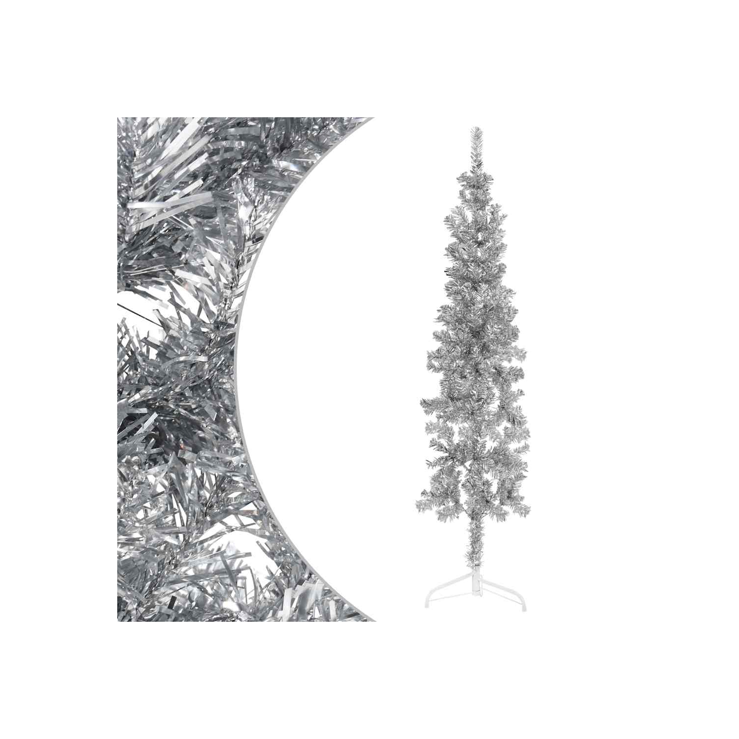 vidaXL Slim Artificial Half Christmas Tree with Stand Silver 180 cm