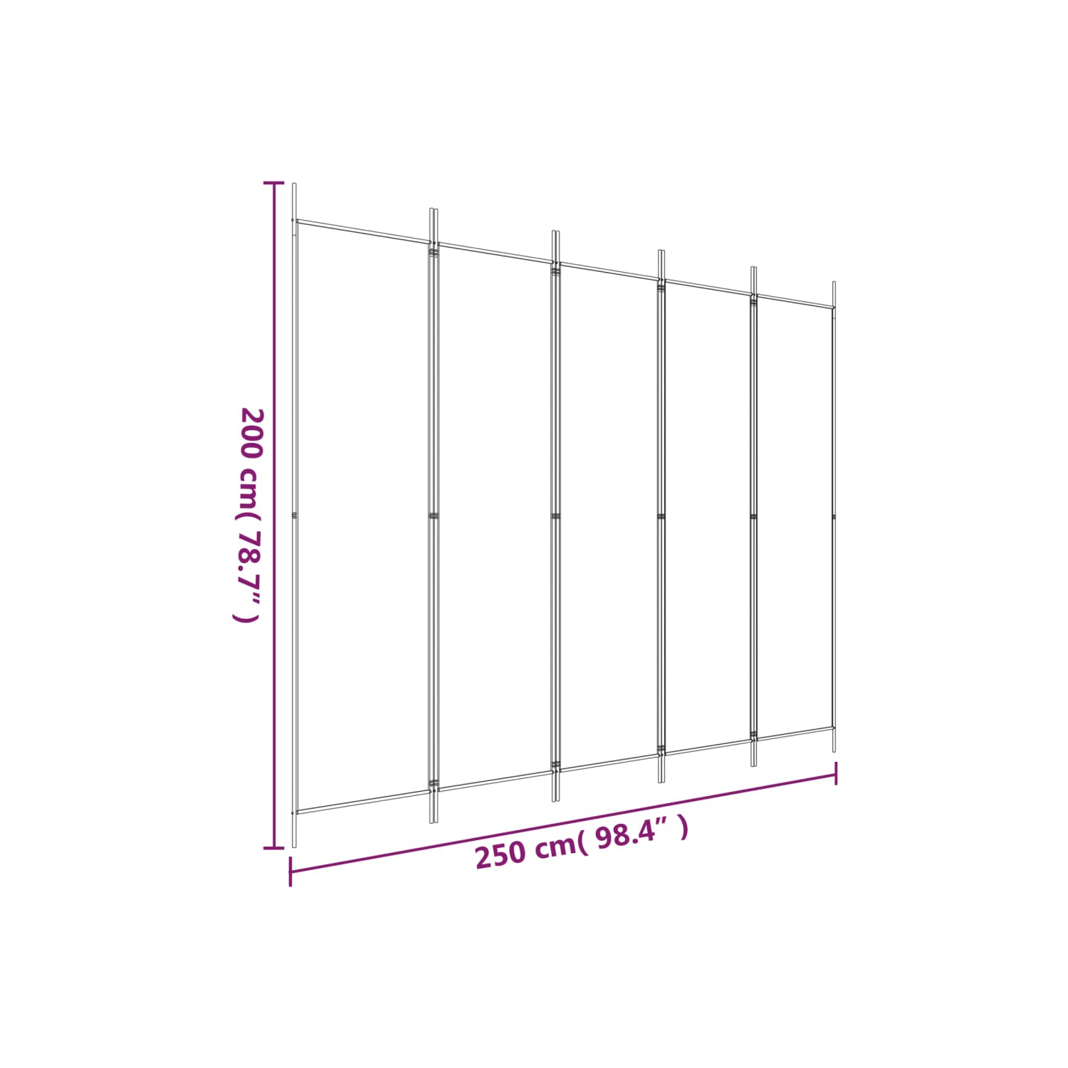 Séparateur de pièce à 5 panneaux en tissu blanc 250 x 200&nbsp;cm de vidaXL