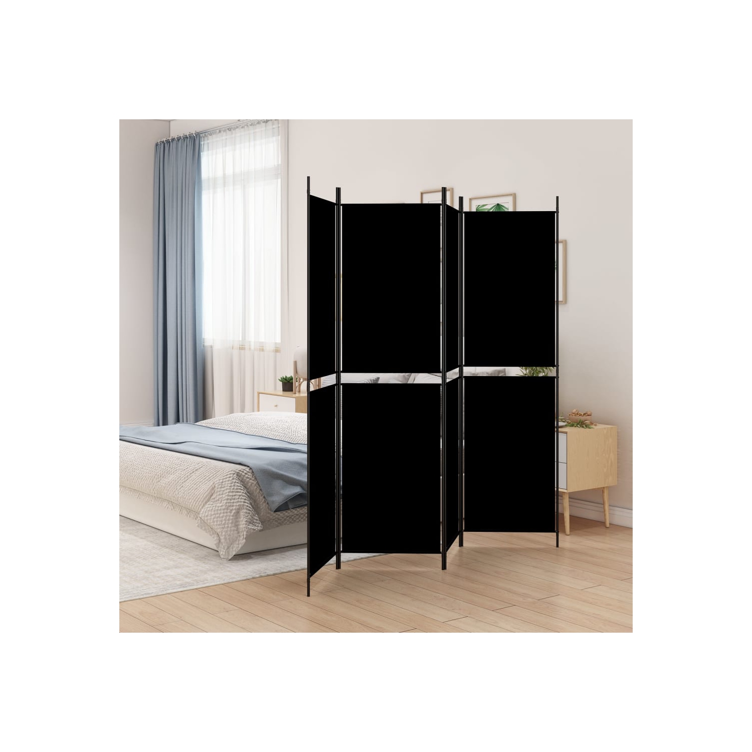 Séparateur de pièce à 4 panneaux en tissu noir 200x200&nbsp;cm de vidaXL