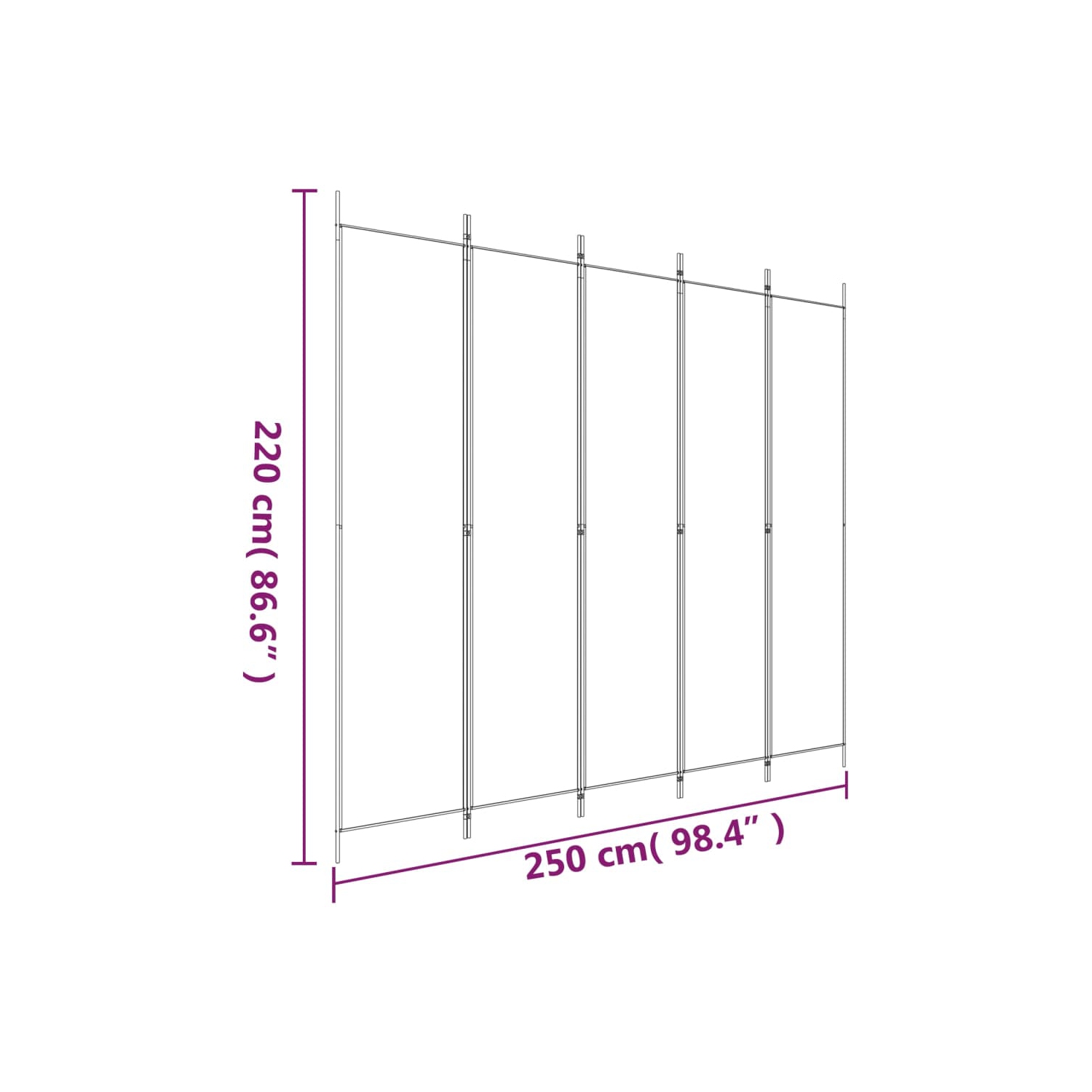 Séparateur de pièce à 5 panneaux en tissu noir 250 x 220&nbsp;cm de vidaXL