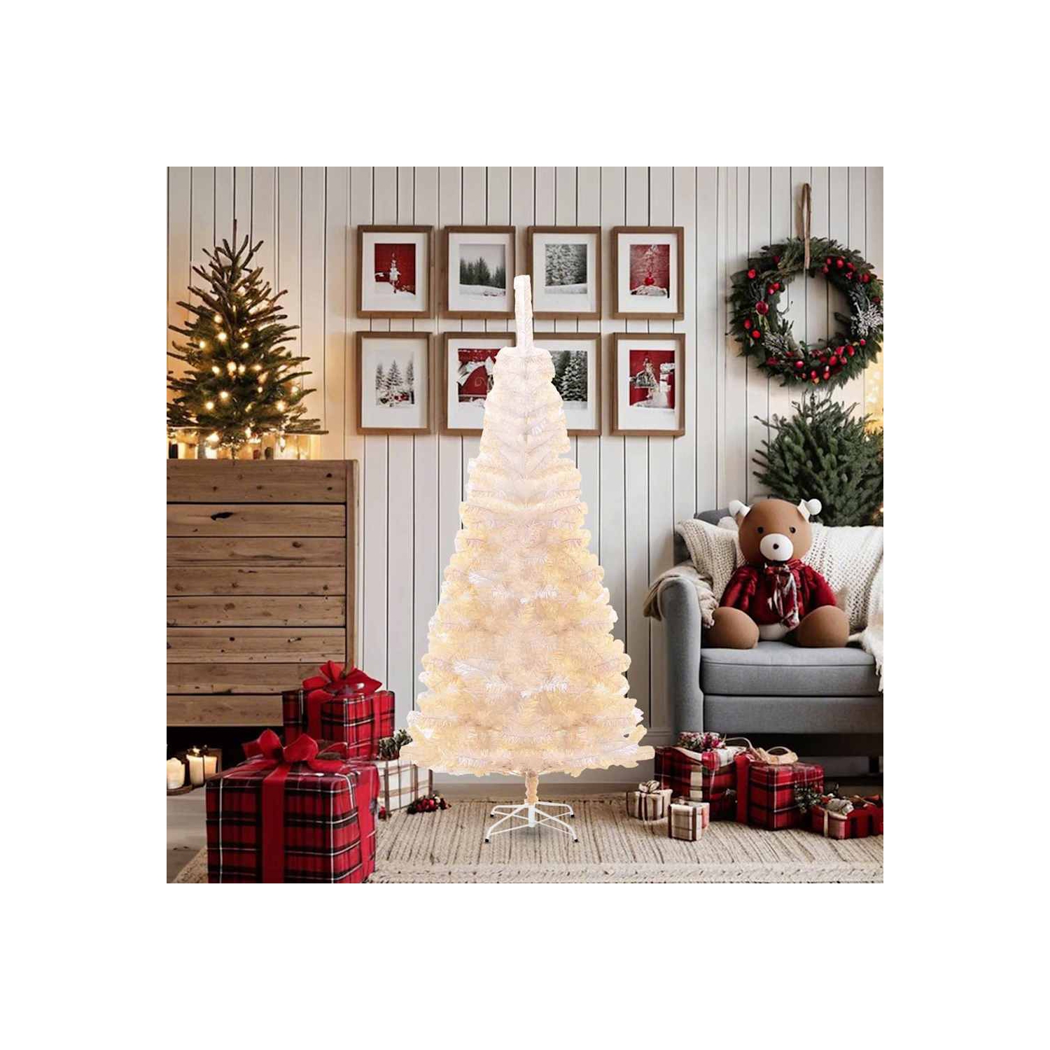 vidaXL Artificial Christmas Tree with Iridescent Tips White 180 cm PVC