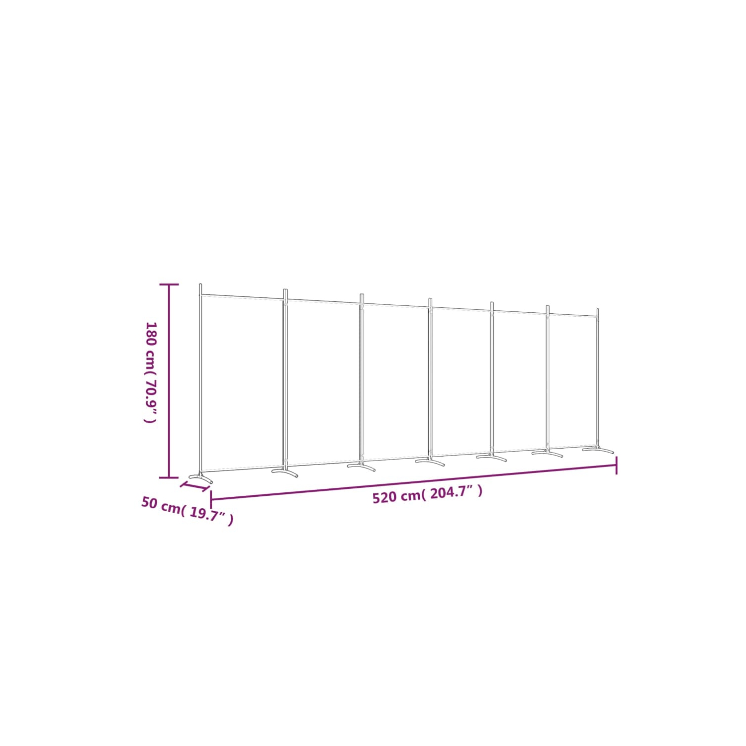 VidaXL – séparateur de pièce à 6 panneaux, blanc, 520 x 20 x 180&nbsp;cm