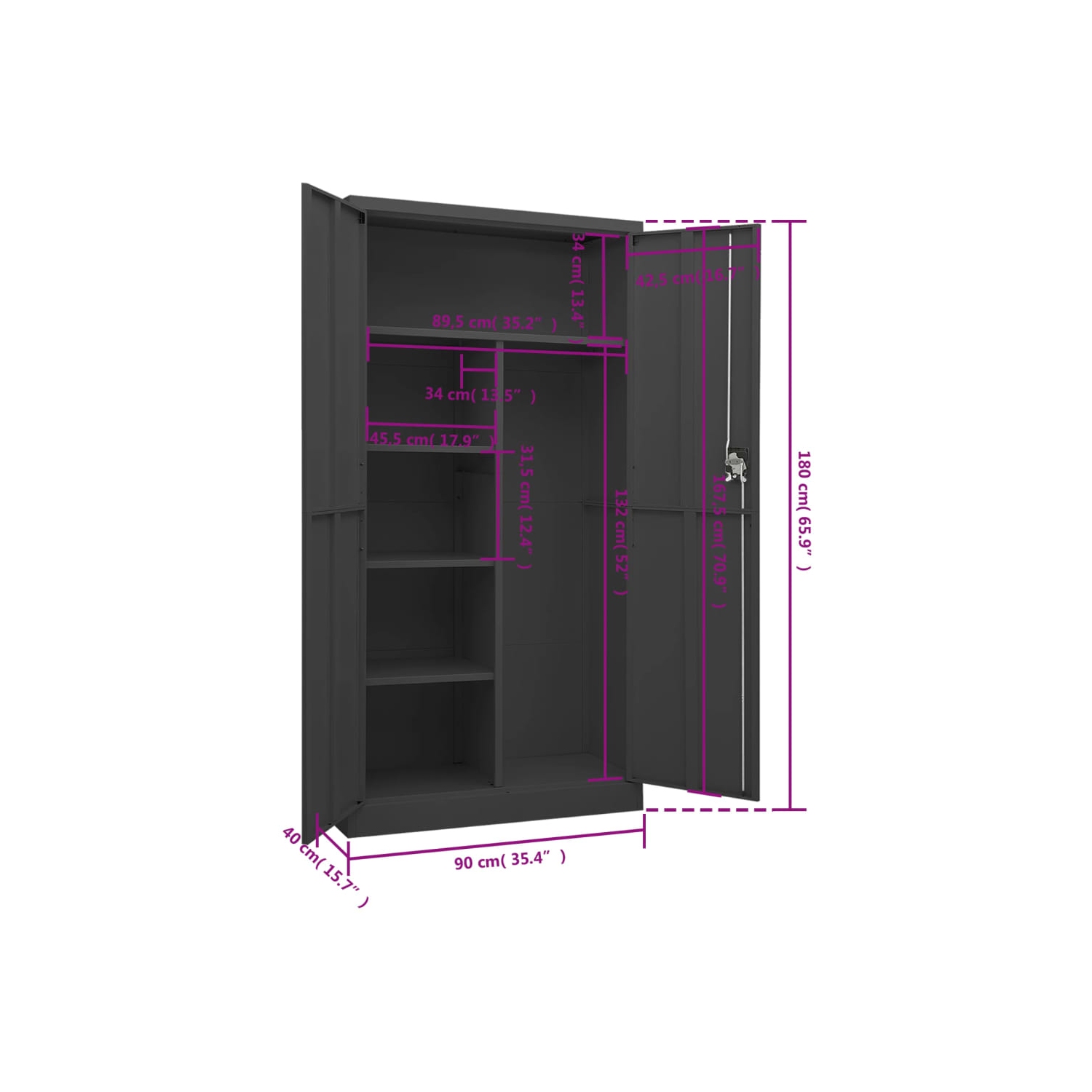 vidaXL Locker Cabinet Anthracite 90x40x180 cm Steel