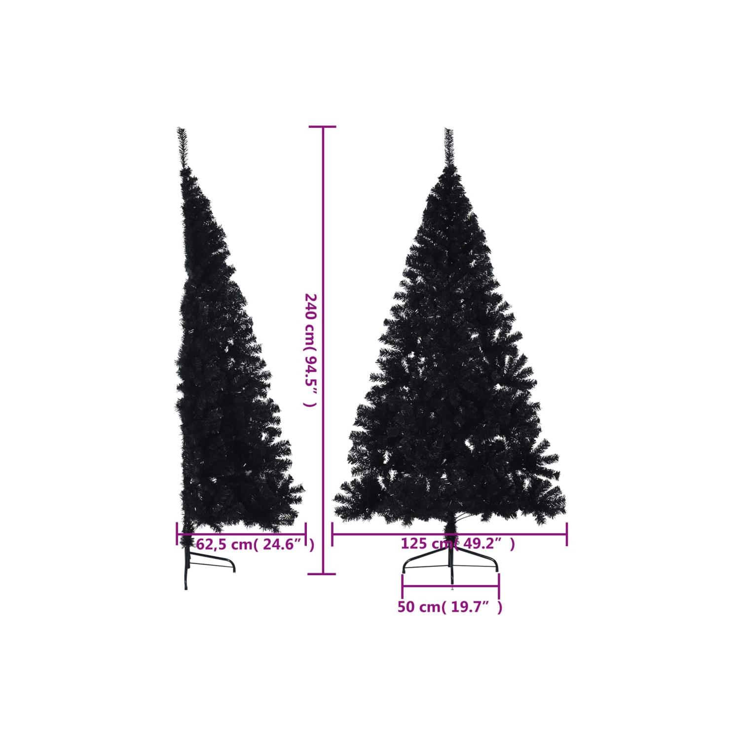 vidaXL Artificial Half Christmas Tree with Stand Black 240 cm PVC