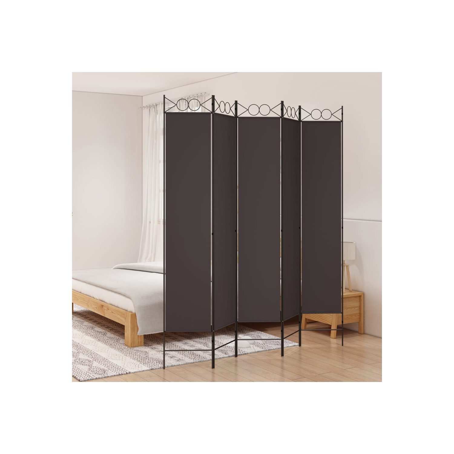 vidaXL 5-Panel Room Divider Brown 200x220 cm Fabric