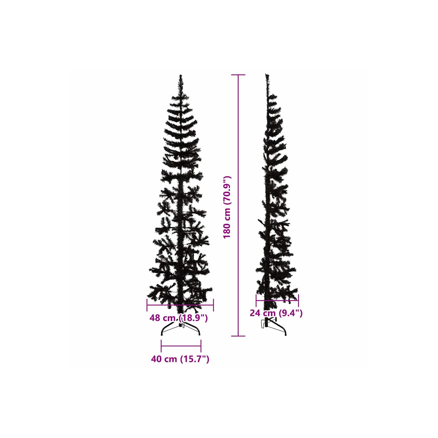 vidaXL Slim Artificial Half Christmas Tree with Stand Black 180 cm