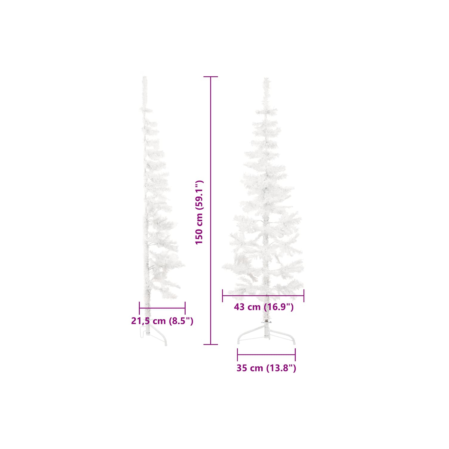 vidaXL Slim Artificial Half Christmas Tree with Stand White 150 cm