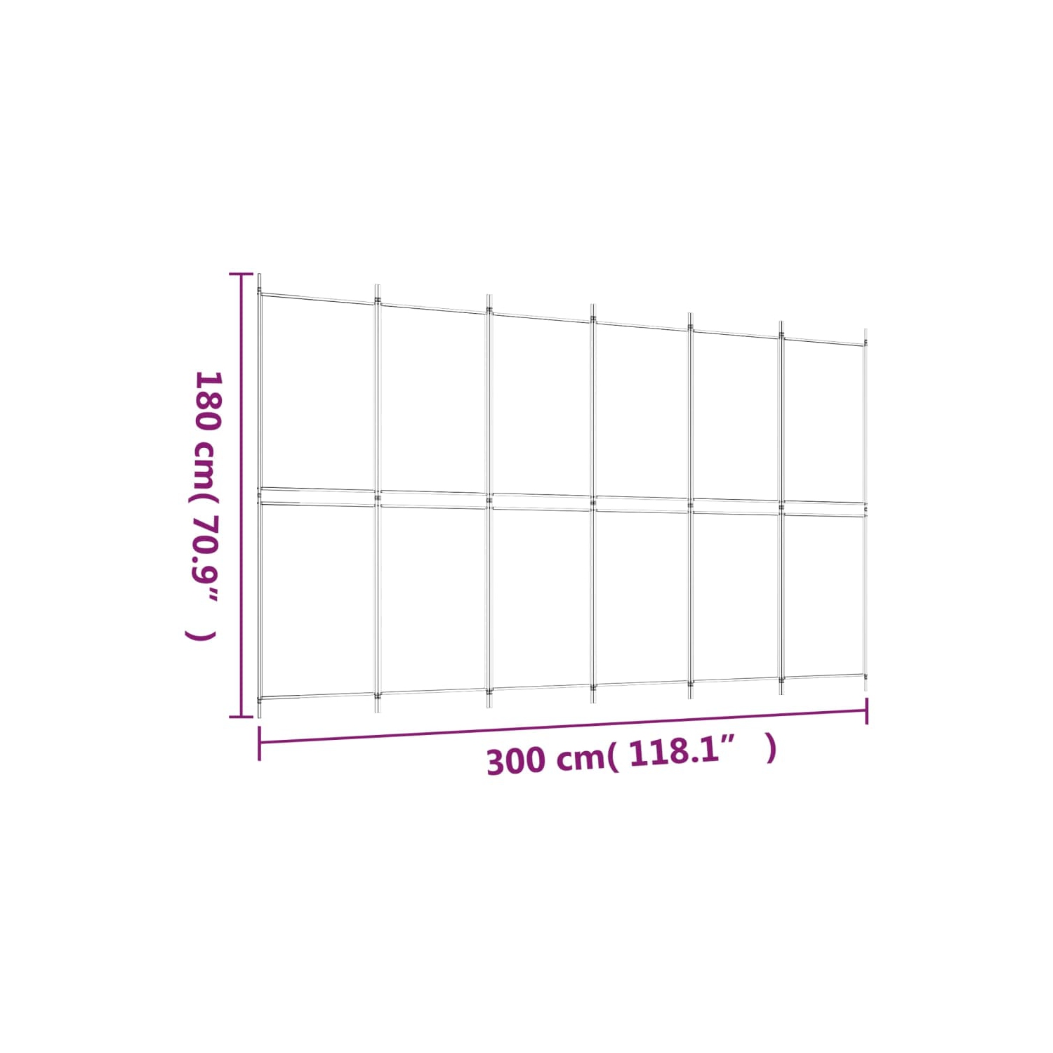 vidaXL 6-Panel Room Divider White 300x180 cm Fabric