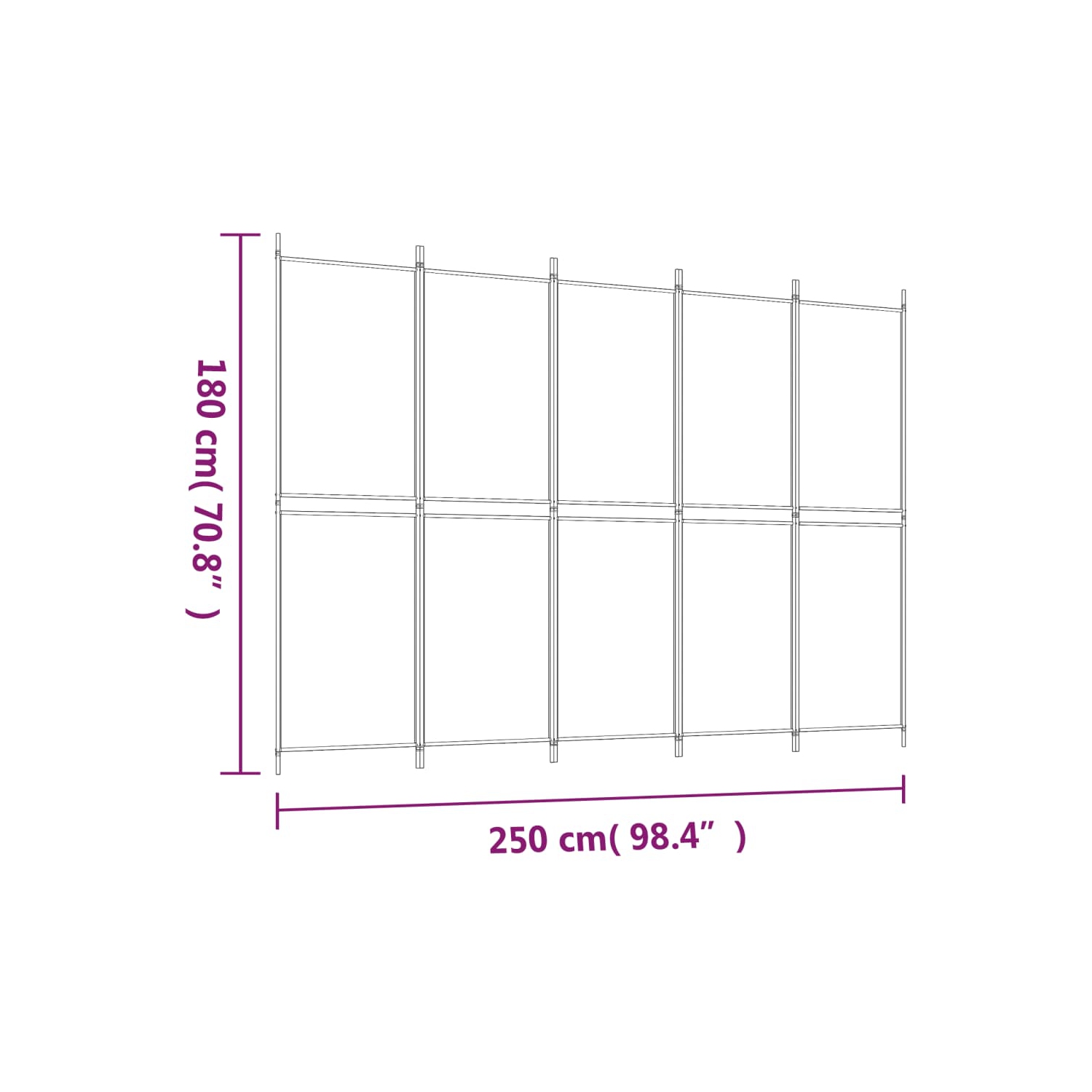 vidaXL 5-Panel Room Divider White 250x180 cm Fabric