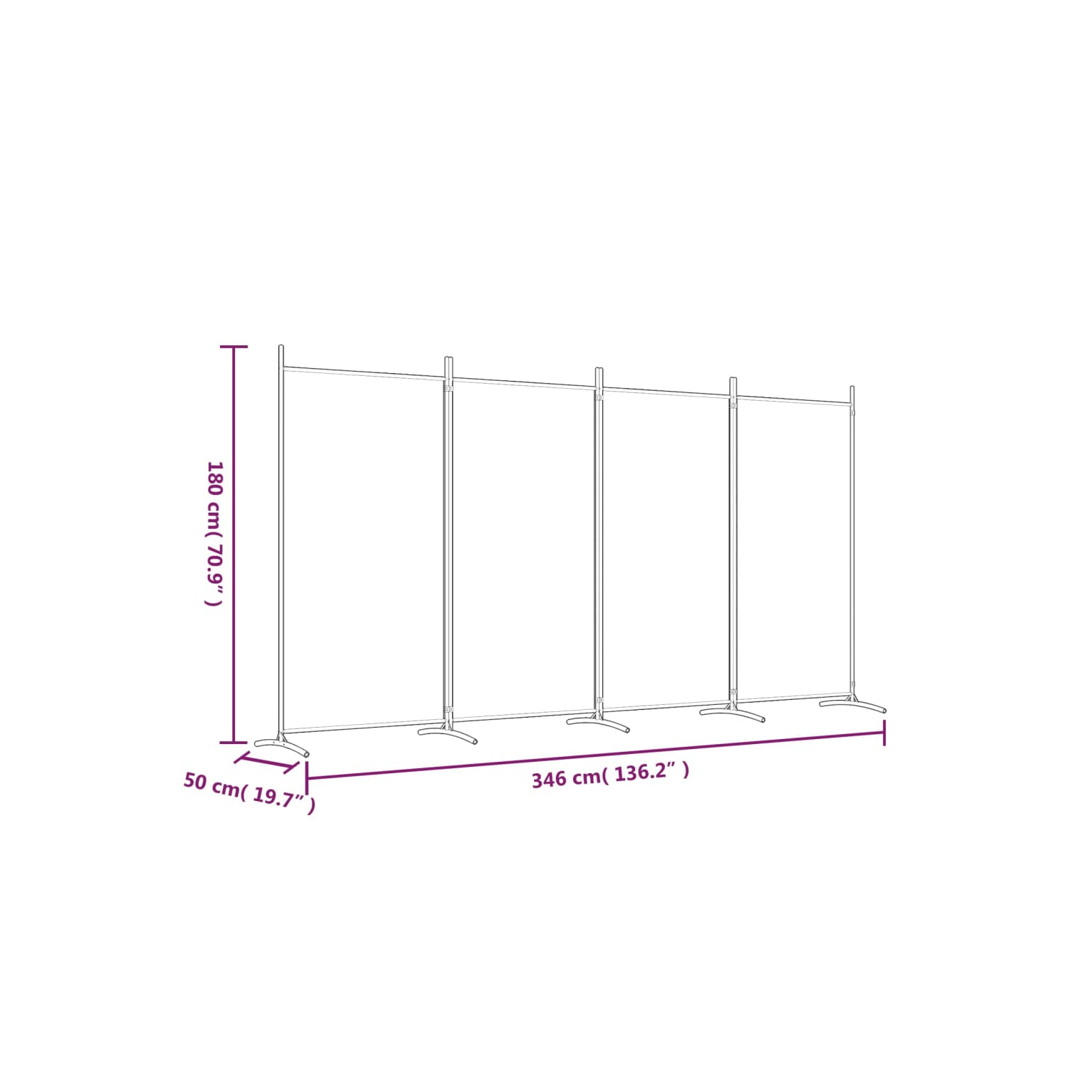 VidaXL – séparateur de pièce à 4 panneaux, blanc, 34 x 6 x 180&nbsp;cm
