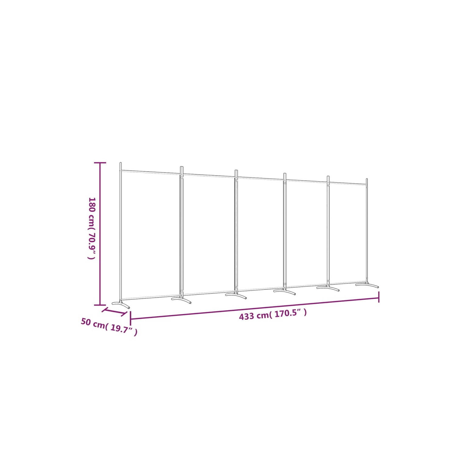 vidaXL 5-Panel Room Divider White 433x180 cm Fabric