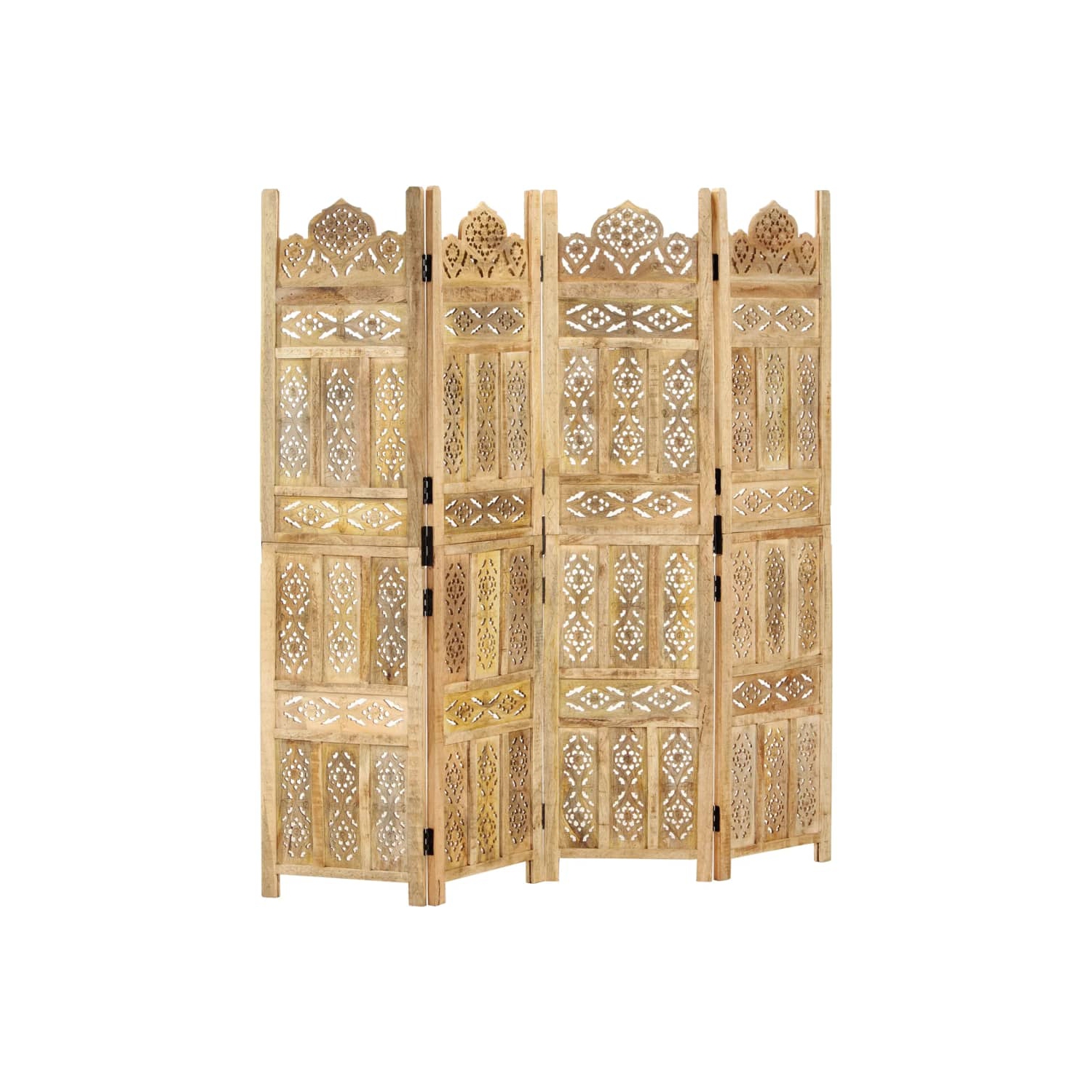 vidaXL Hand carved 4-Panel Room Divider 160x165 cm Solid Mango Wood
