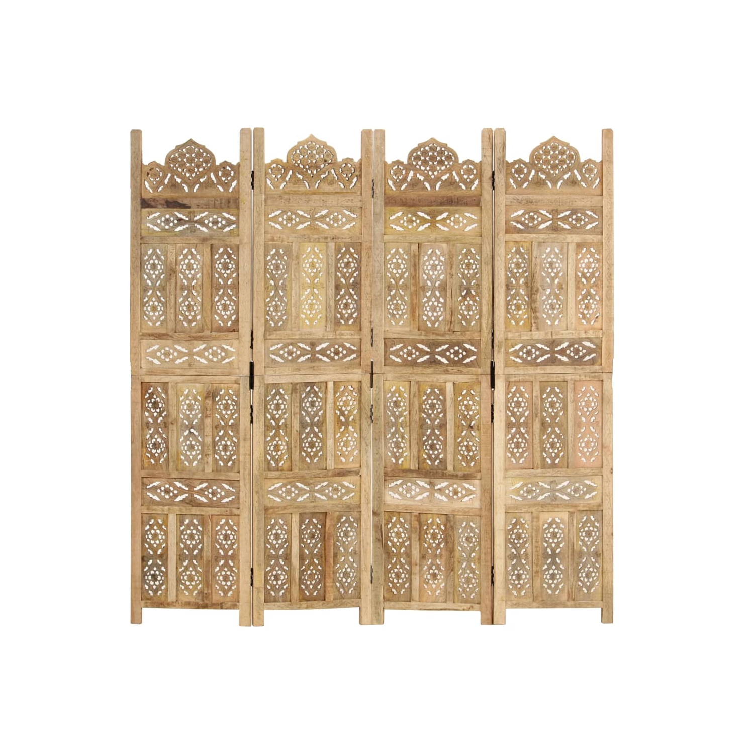 vidaXL Hand carved 4-Panel Room Divider 160x165 cm Solid Mango Wood