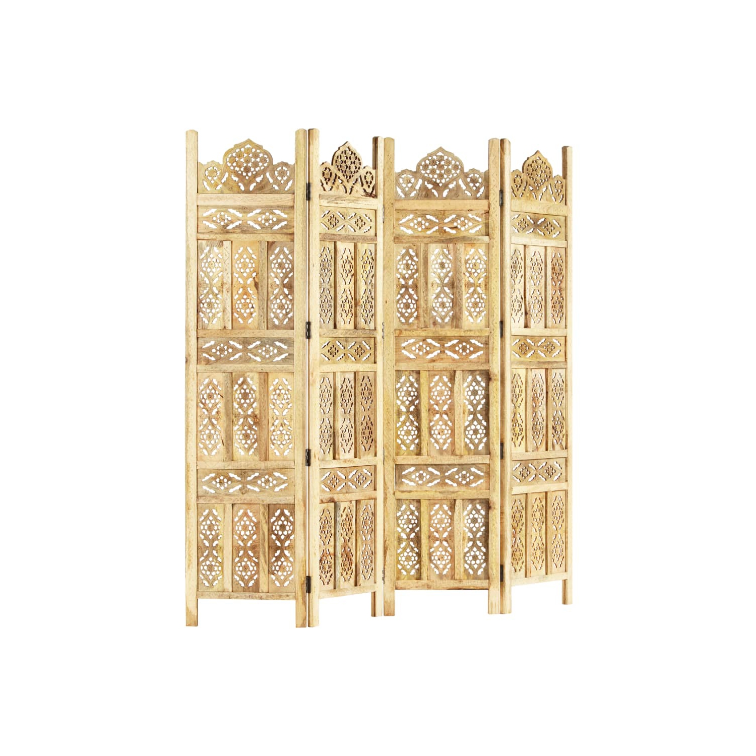 vidaXL Hand carved 4-Panel Room Divider 160x165 cm Solid Mango Wood
