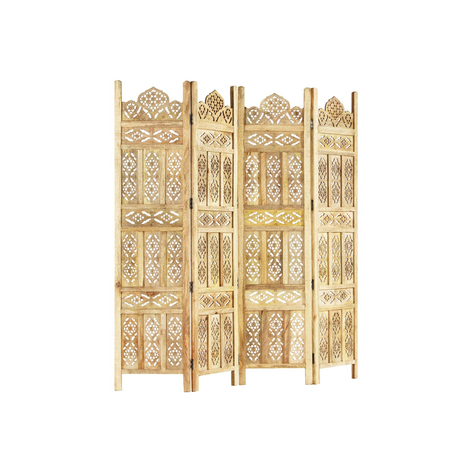 vidaXL Hand carved 4-Panel Room Divider 160x165 cm Solid Mango Wood