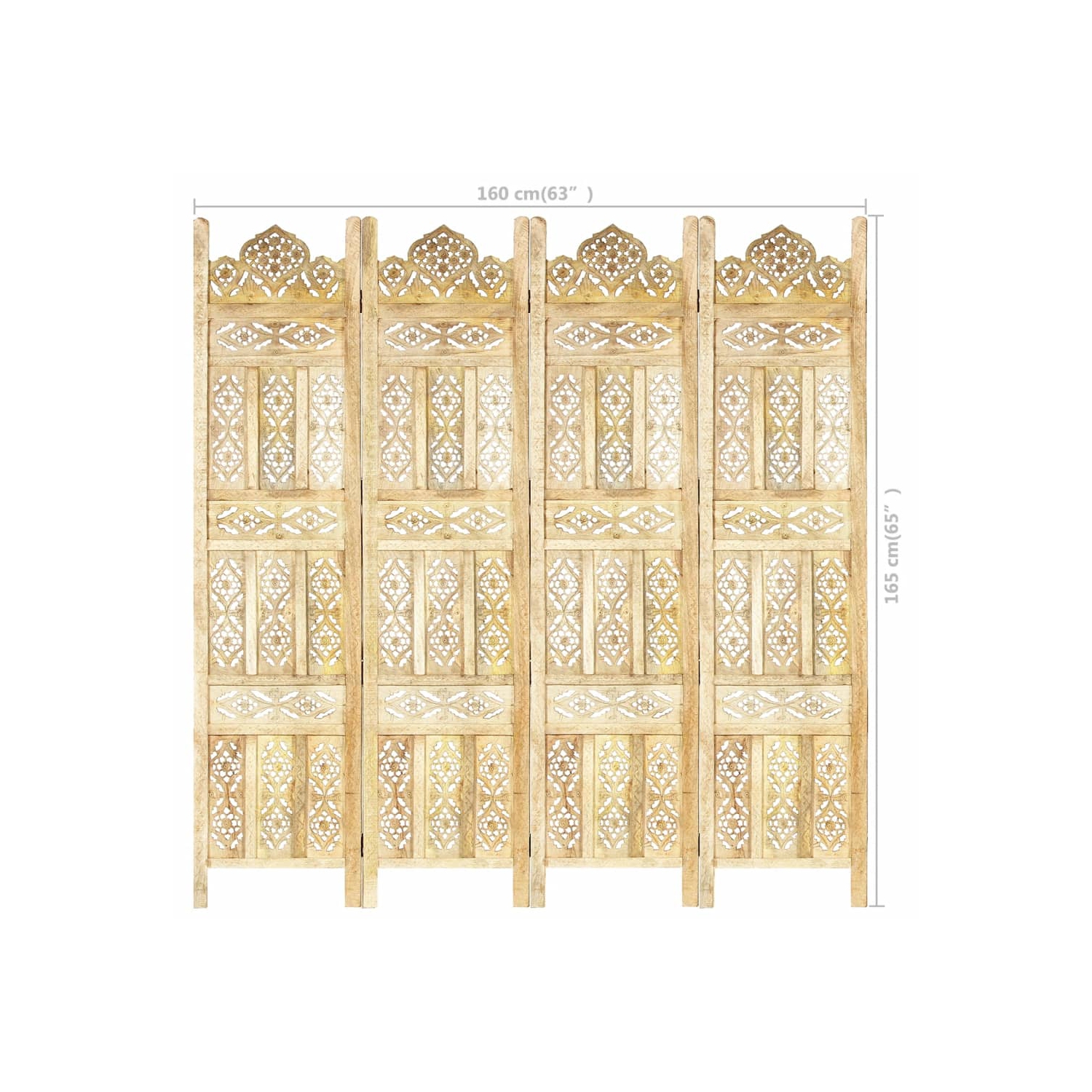 vidaXL Hand carved 4-Panel Room Divider 160x165 cm Solid Mango Wood