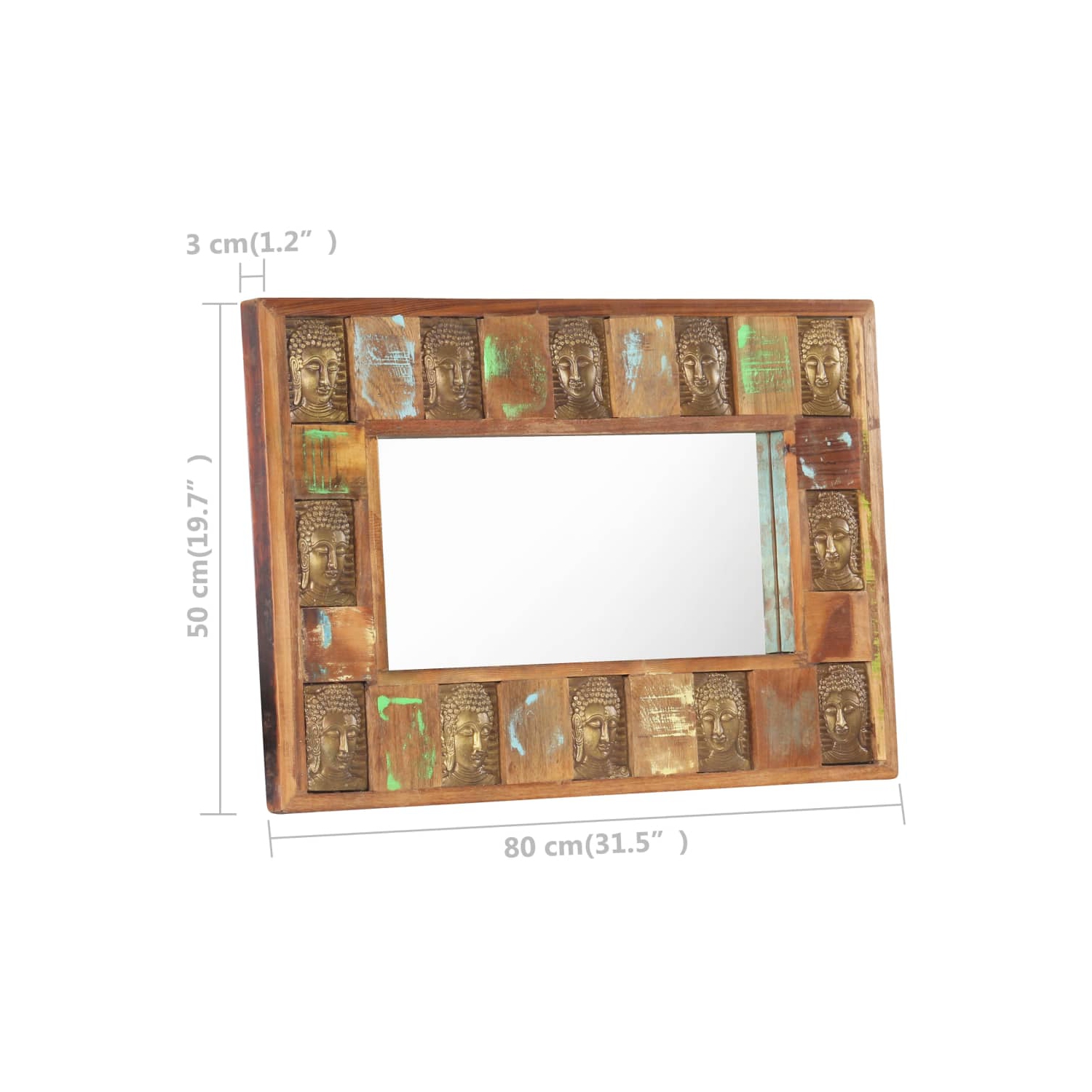 vidaXL Mirror with Buddha Cladding 80x50 cm Solid Reclaimed Wood