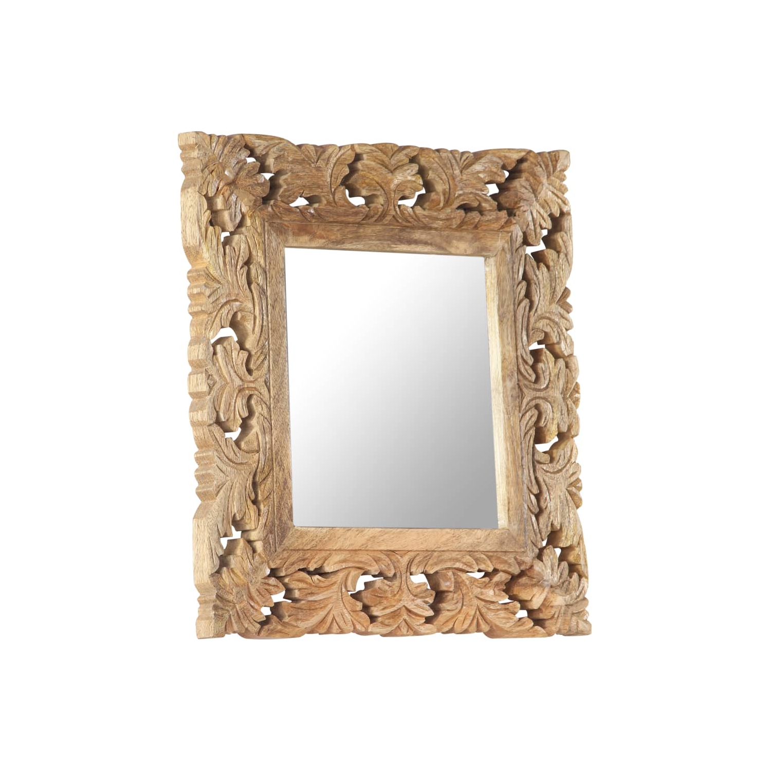 Miroir sculpté à la main de vidaXL brun, 50 x 50 cm, bois de manguier massif