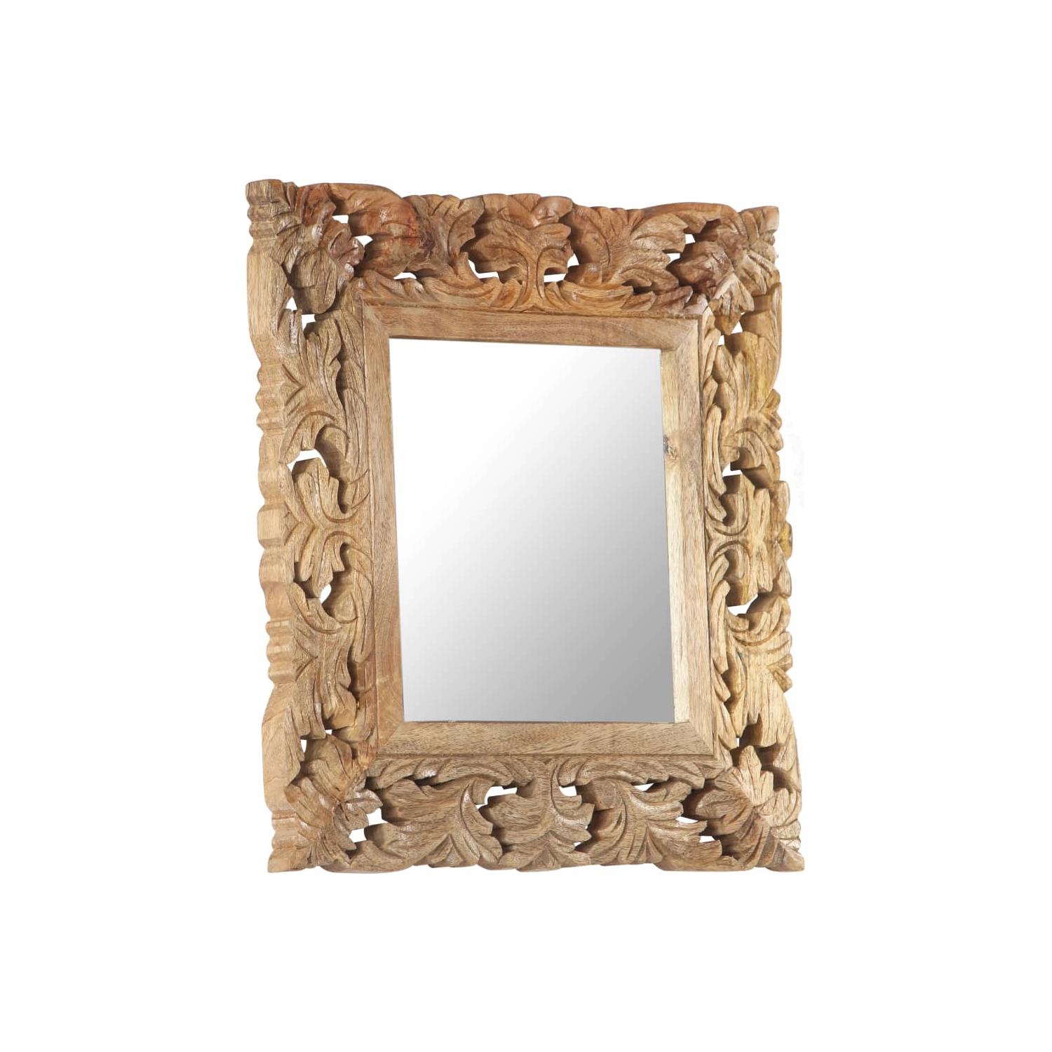 Miroir sculpté à la main de vidaXL brun, 50 x 50 cm, bois de manguier massif